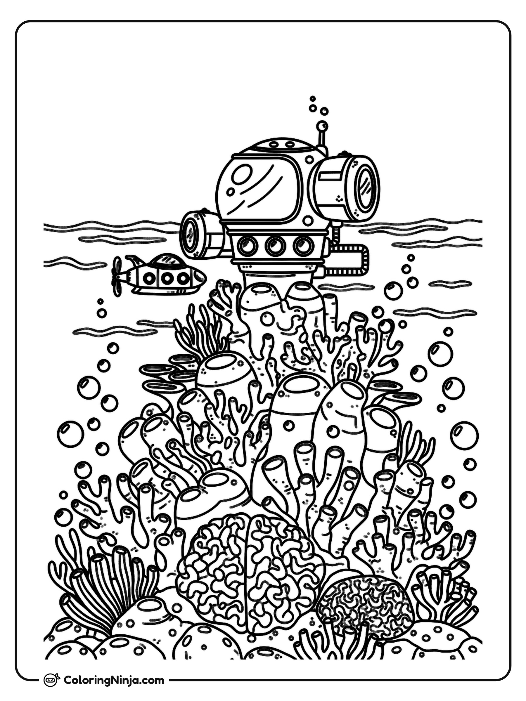 Australian Coral Reef Submarine Station Coloring Page
