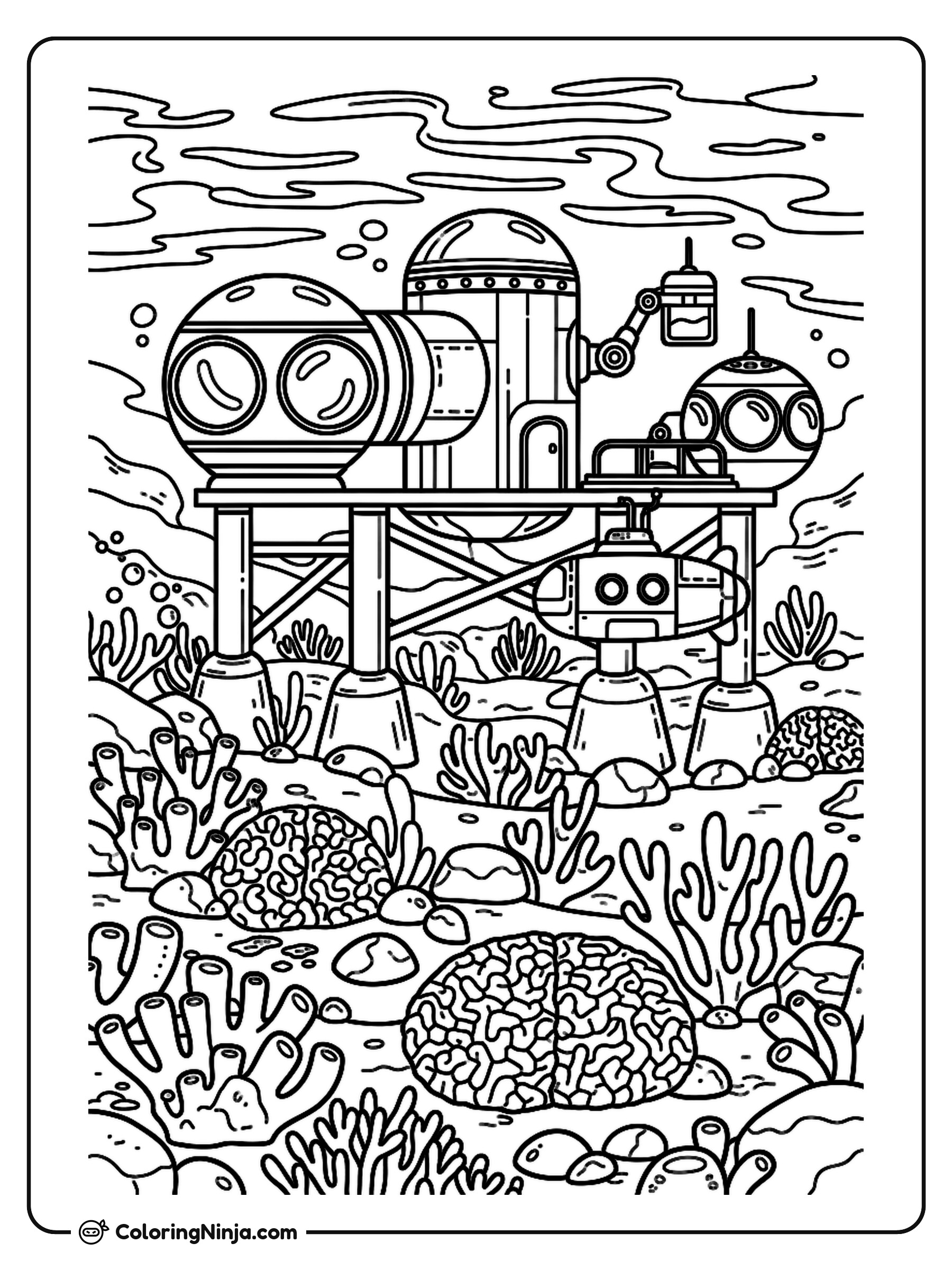 Australian Coral Reef Submarine Station Coloring Page