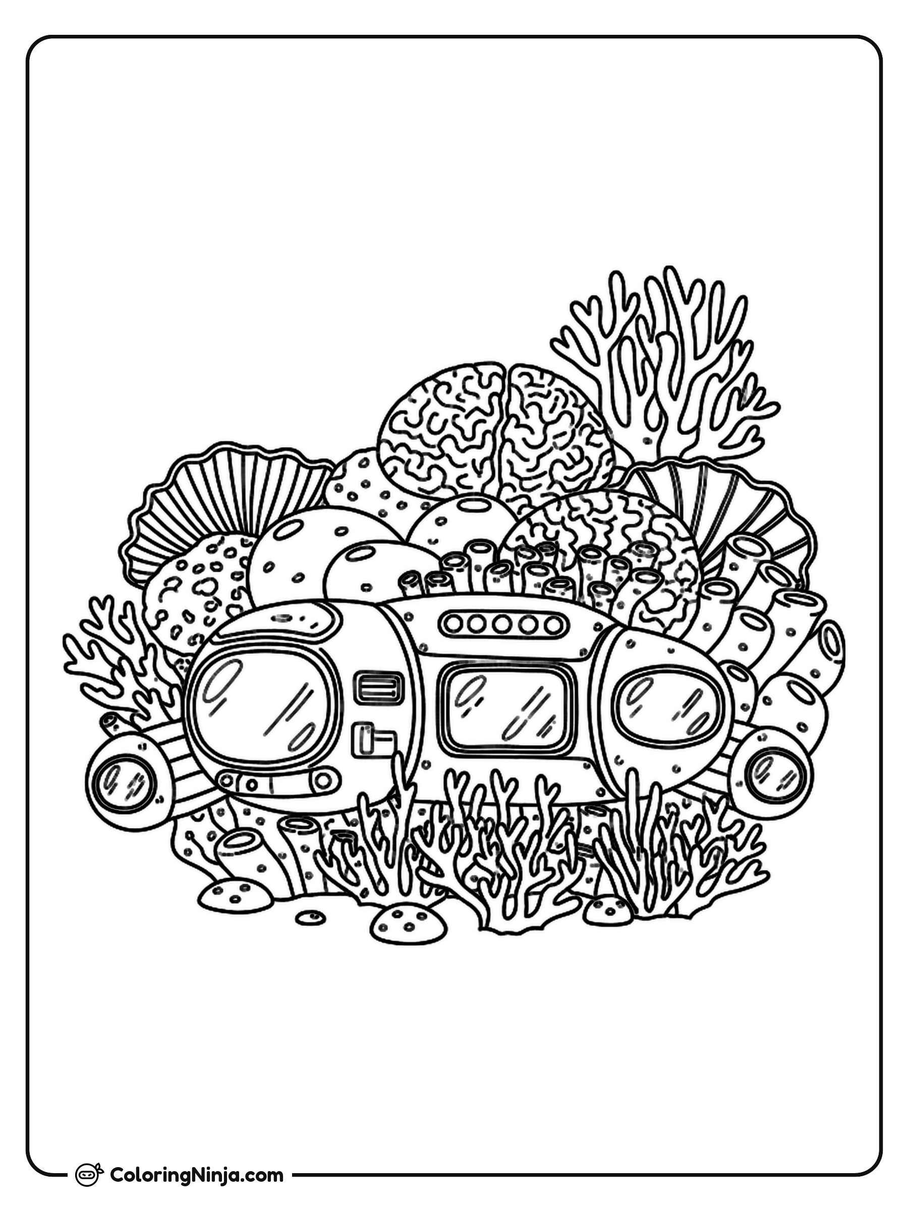 Australian Coral Reef Underwater Station Coloring Page