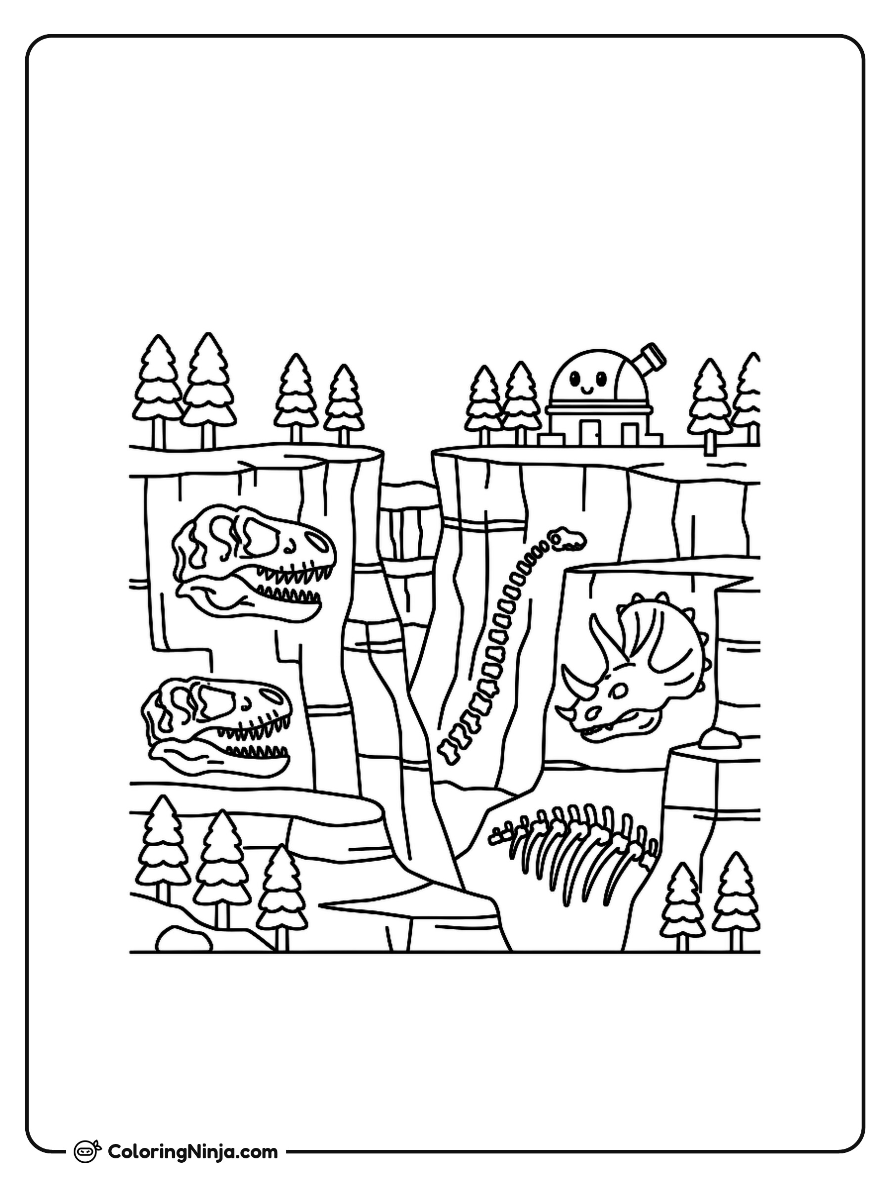 Cañón Rojizo con Fósiles y Observatorio: dibujo para colorear