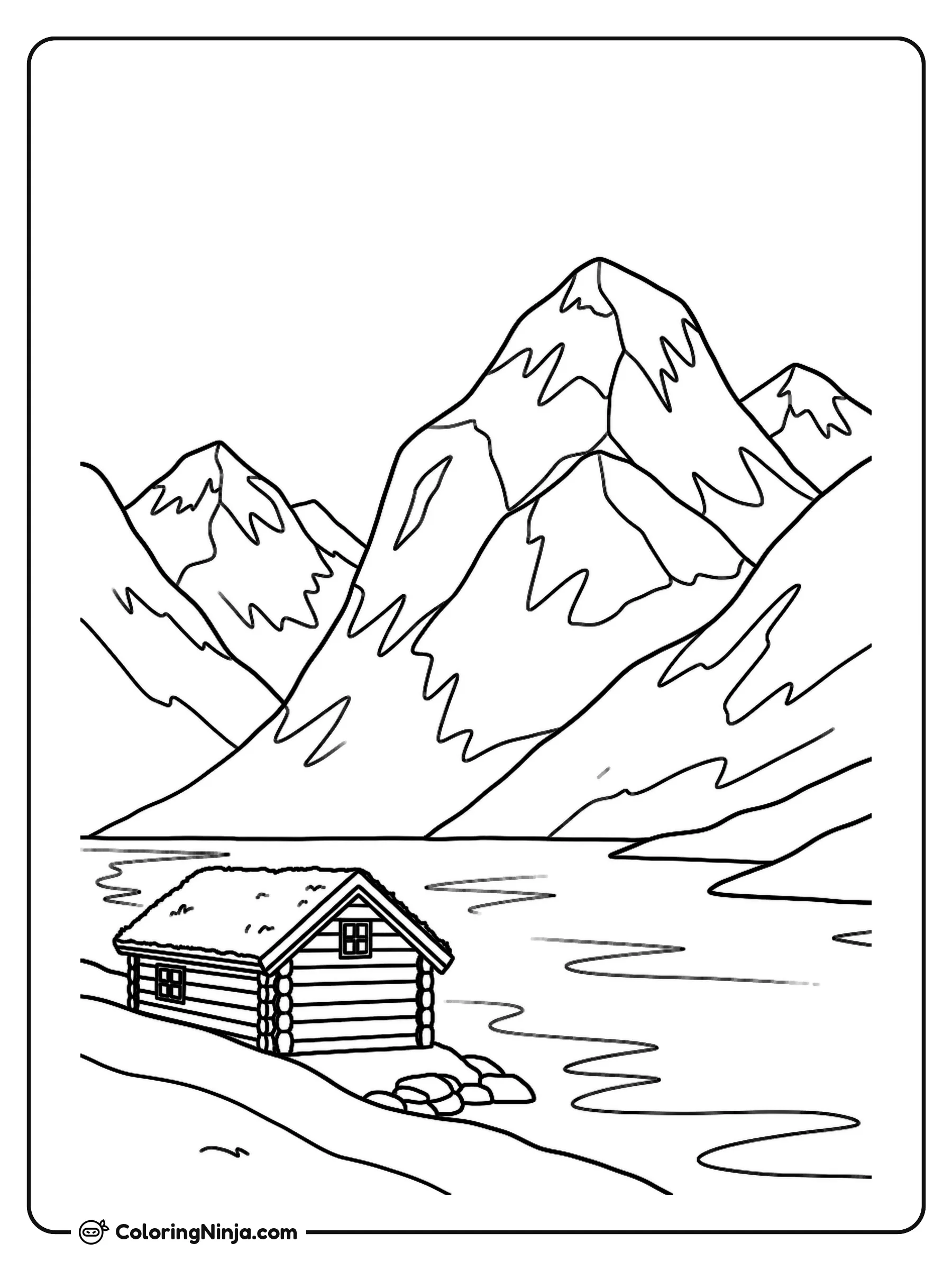 Norwegian Fjord and Snowy Mountains Coloring Page: This page features a scene set in a Norwegian fjord with tall, snowy Norwegian mountains in the background.