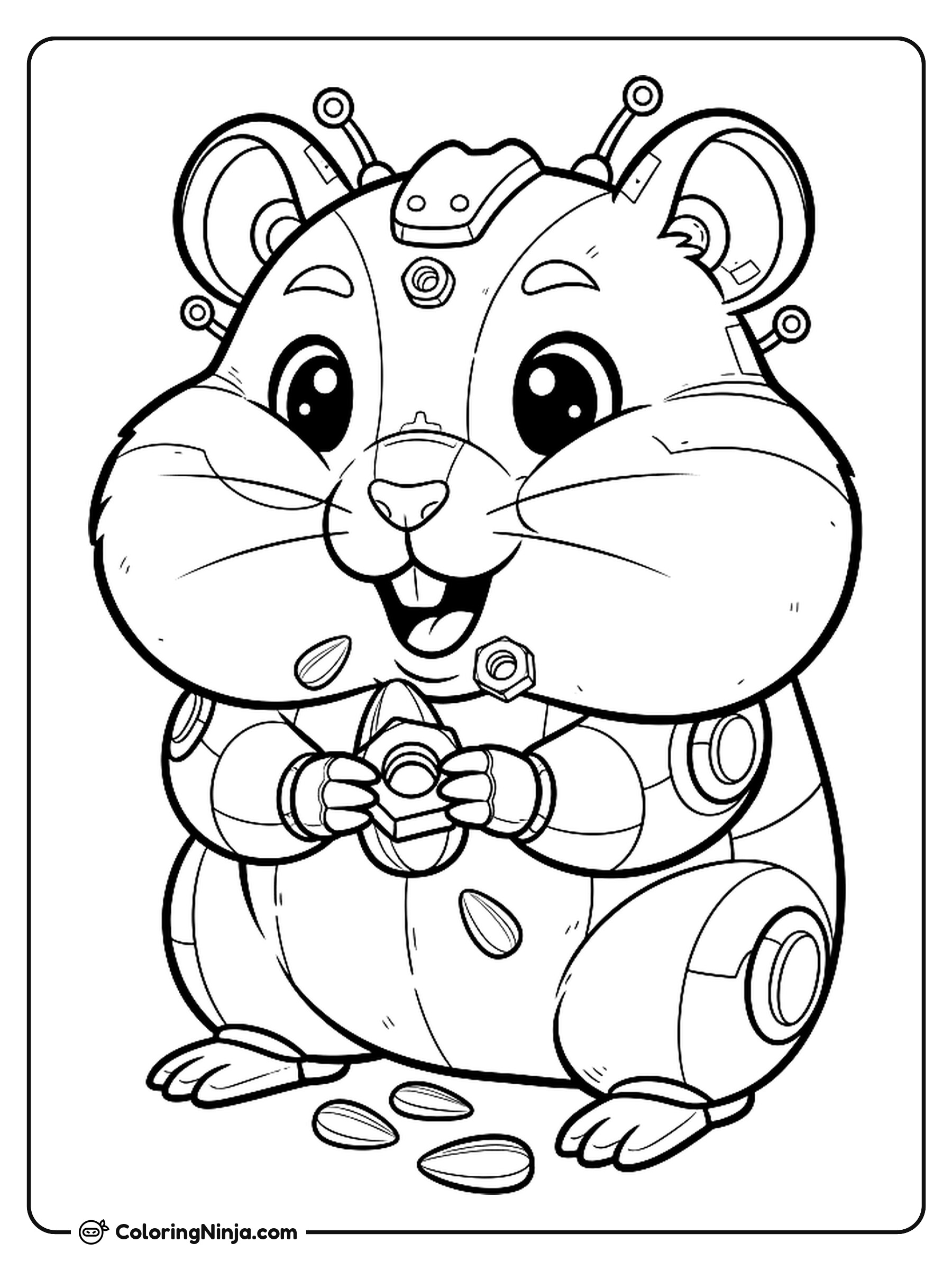Lindo hámster robot estilo kawaii: dibujo para colorear