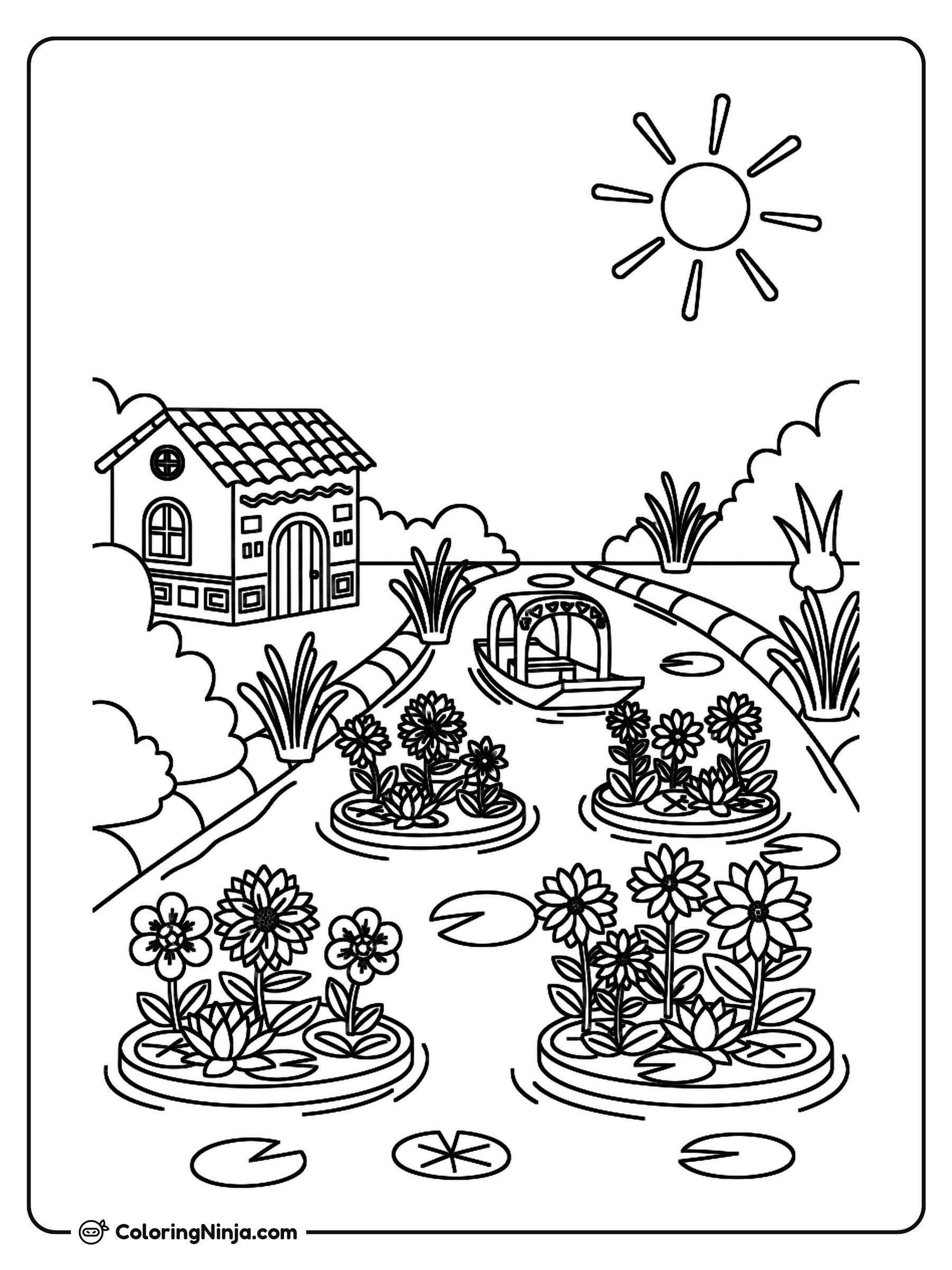 Mexican Xochimilco Water Garden Coloring Page