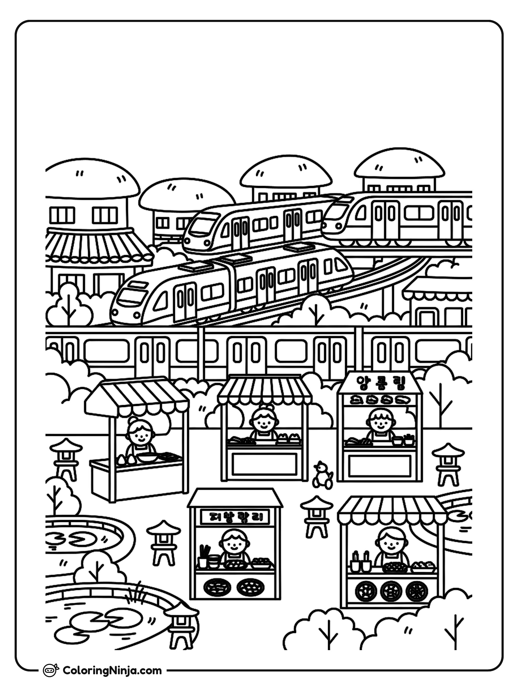 Korean Rooftop Garden Coloring Page