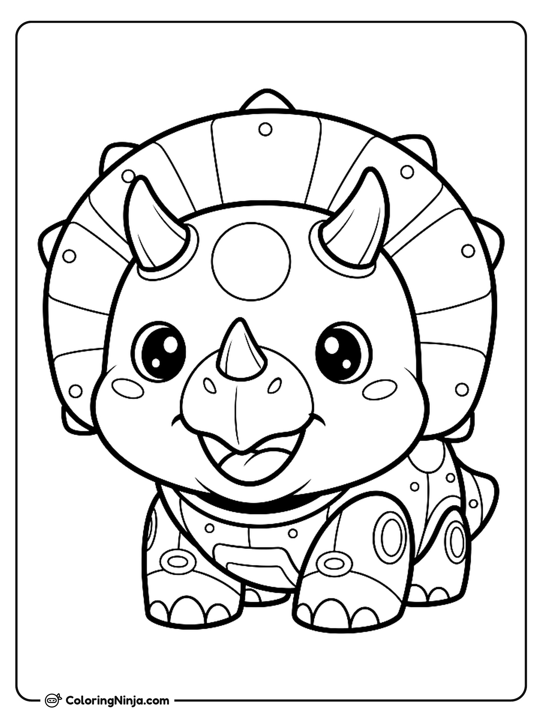 Cute Kawaii Robot Triceratops Coloring Page