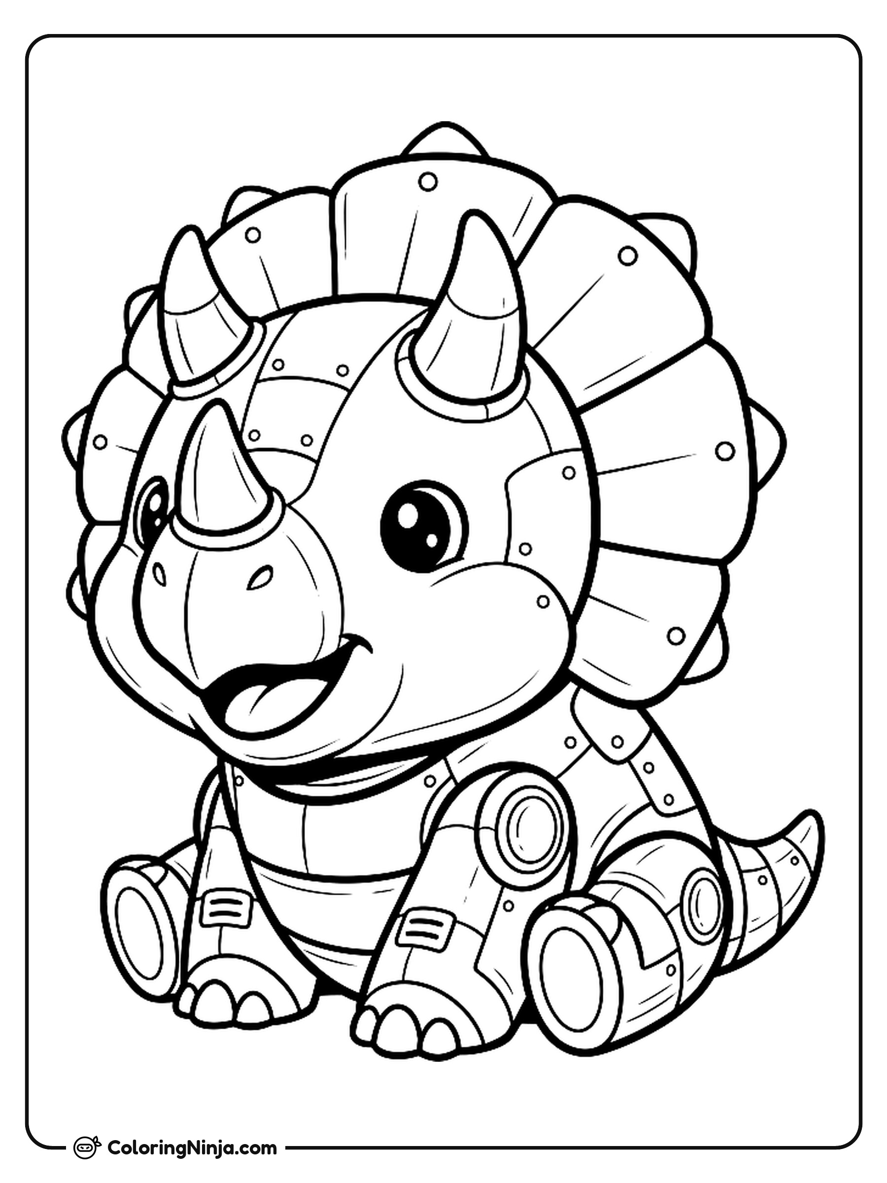Cute Kawaii Robot Triceratops Coloring Page