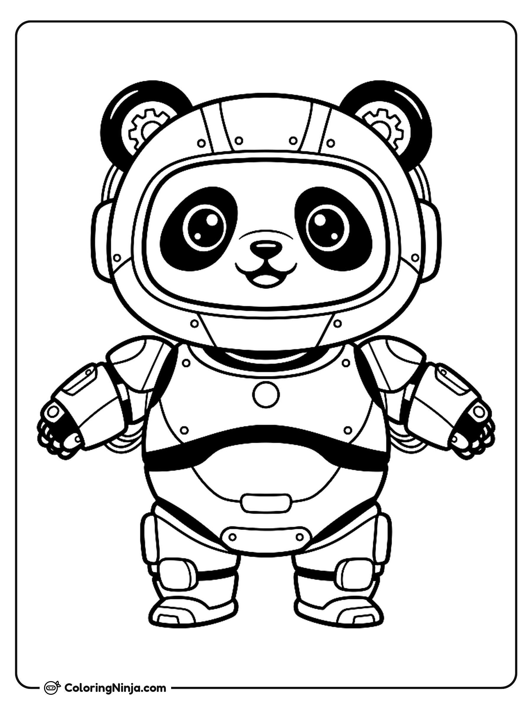 Cute Kawaii Robot Panda Coloring Page