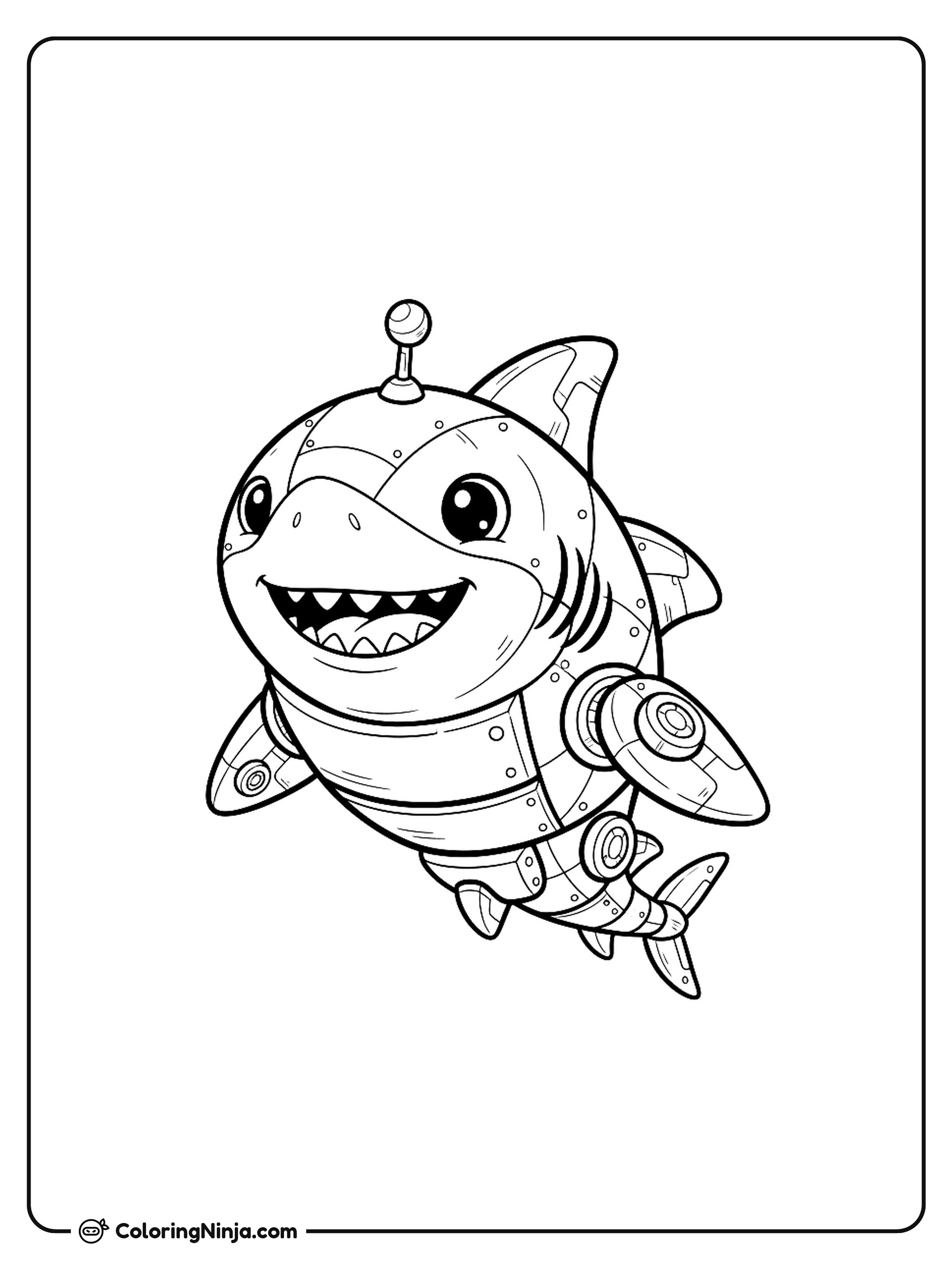 Cute Underwater Robot Shark Coloring Page