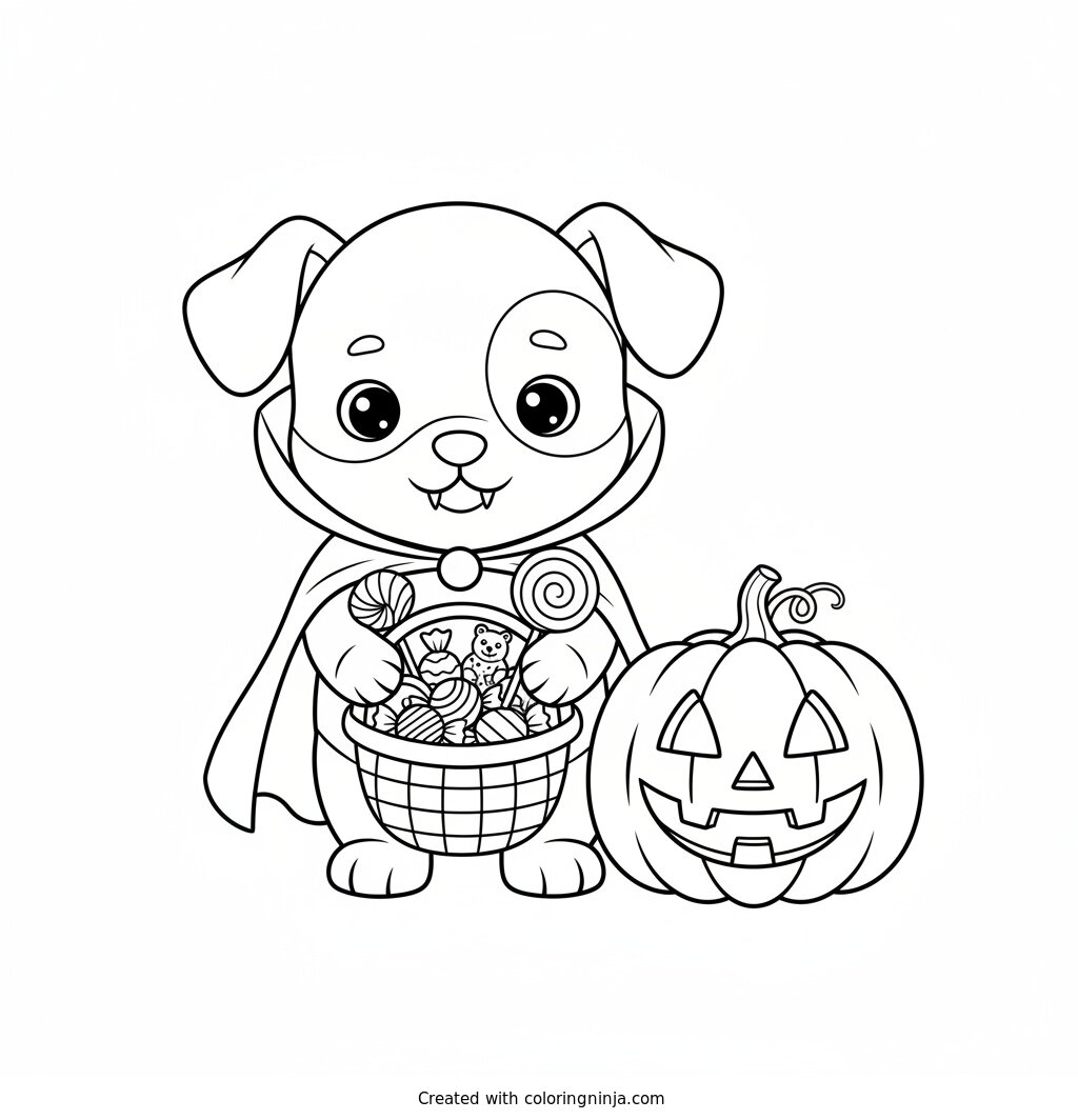 Un Perrito Vampiro Con Caramelos Coloring Page