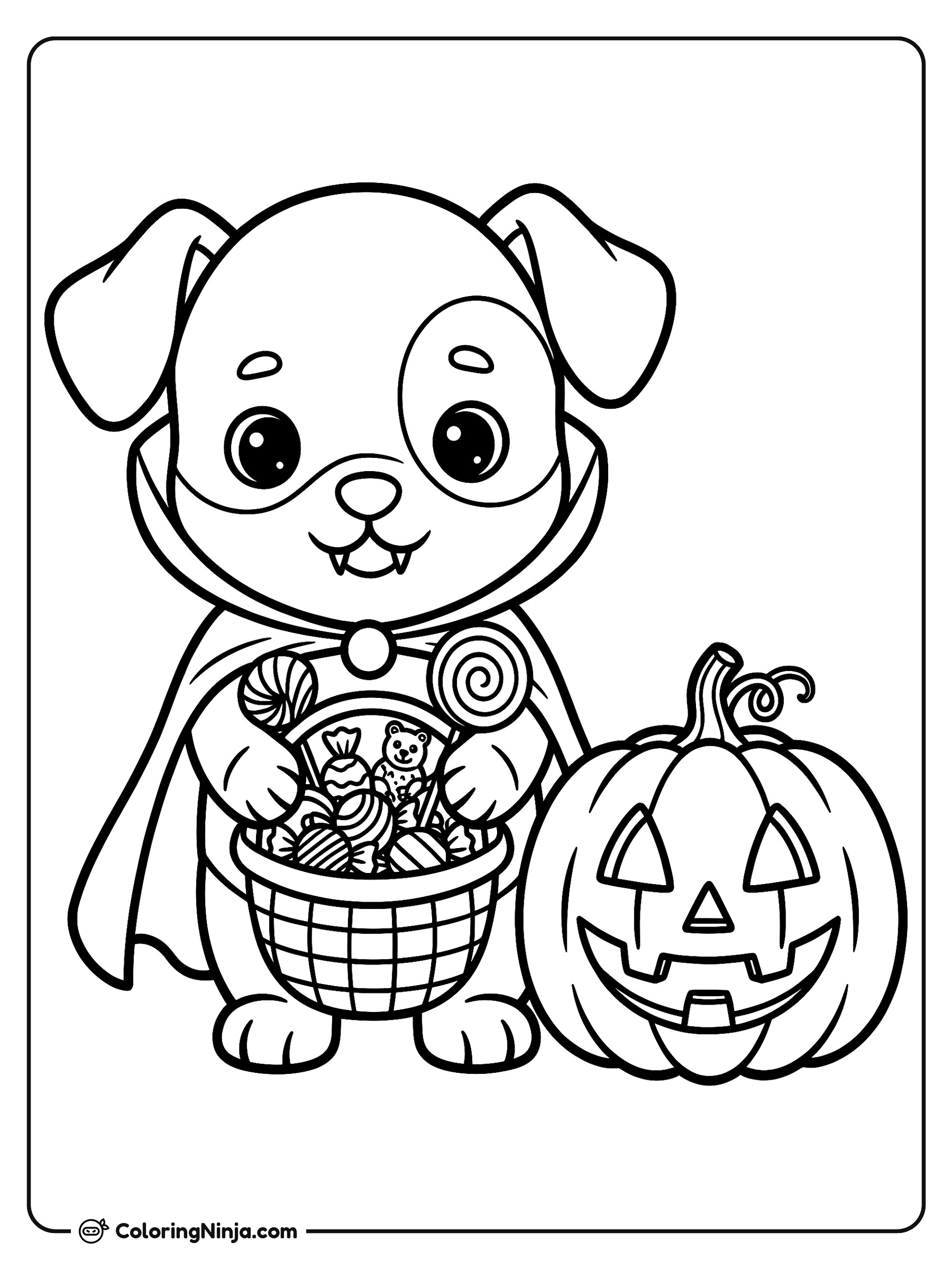 Perrito Vampiro con Caramelos: dibujo para colorear