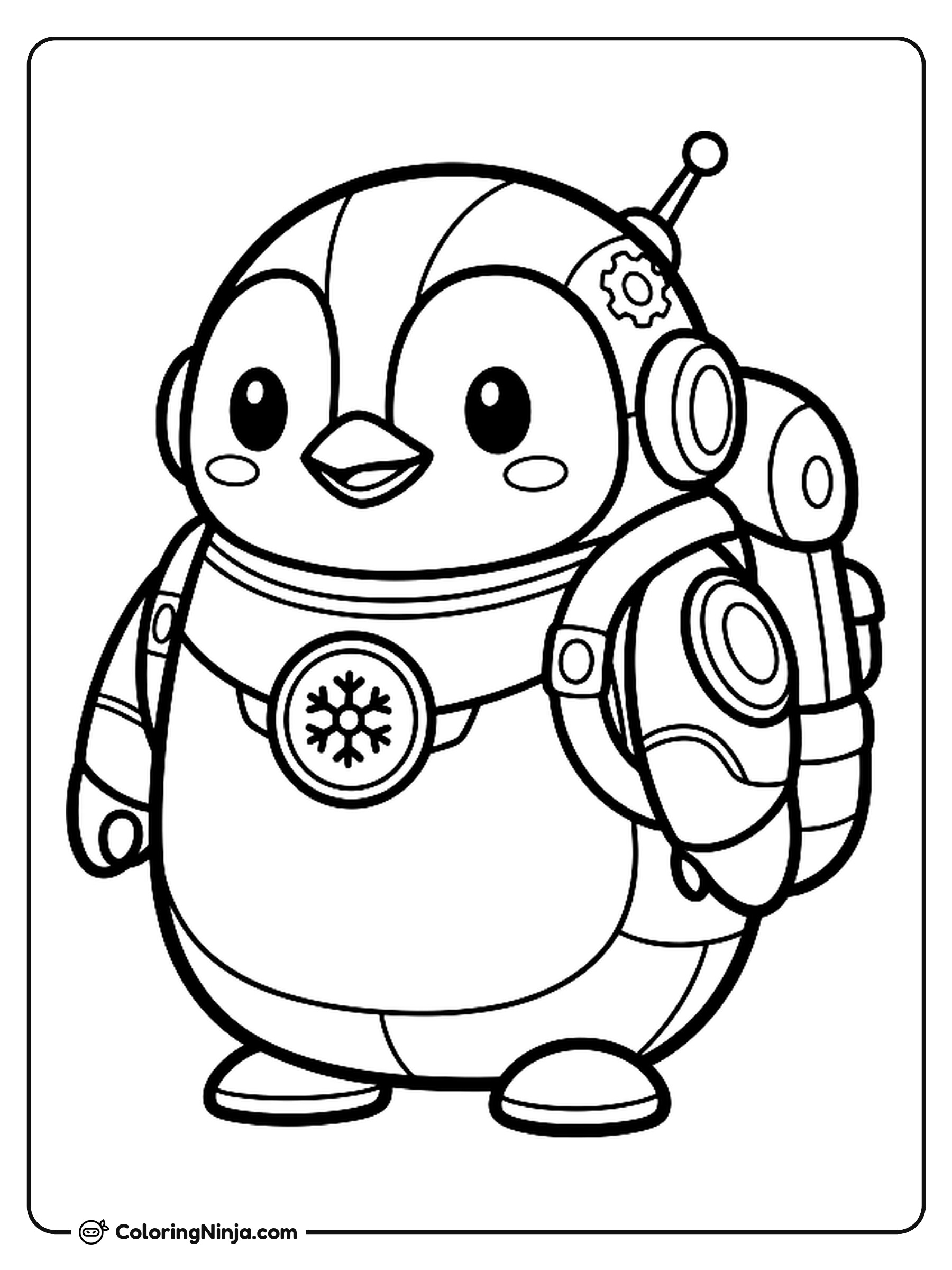 Cute Kawaii Robot Ice Explorer Penguin Coloring Page