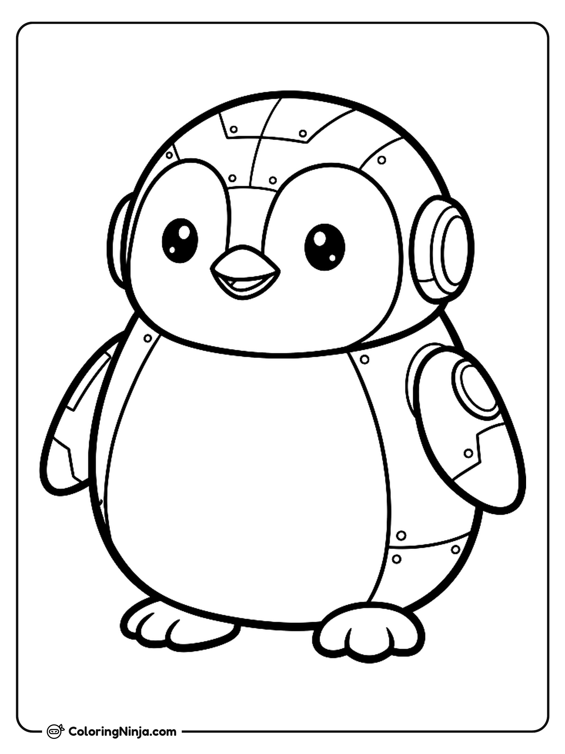 Cute Kawaii Ice Explorer Robot Penguin Coloring Page