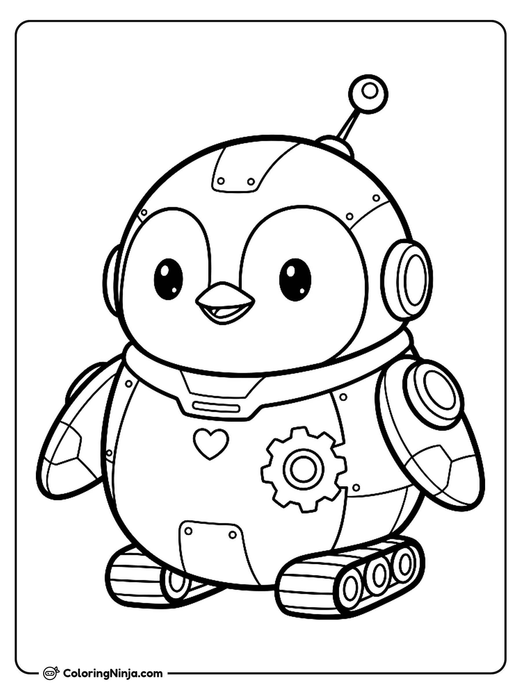 Cute Kawaii Robot Penguin Explorer Coloring Page