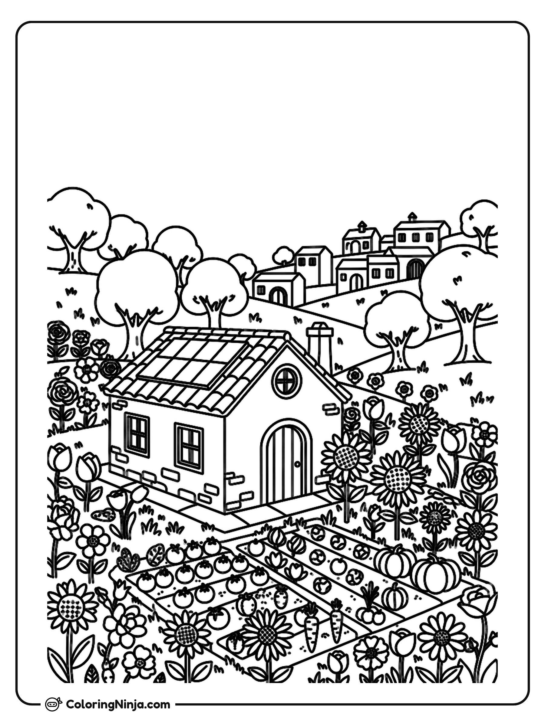 Spanish Village And Olive Groves Coloring Page