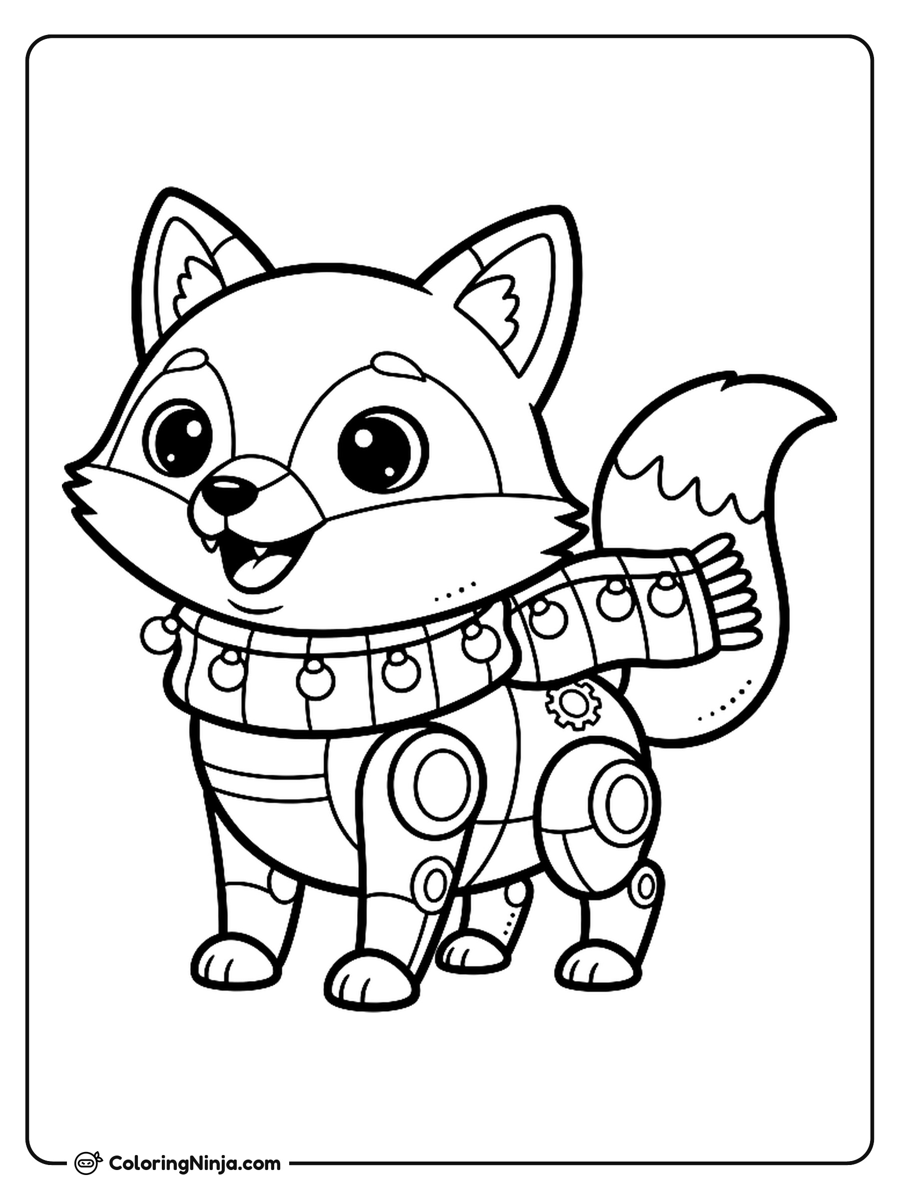 Cute Kawaii Explorer Fox Robot Coloring Page