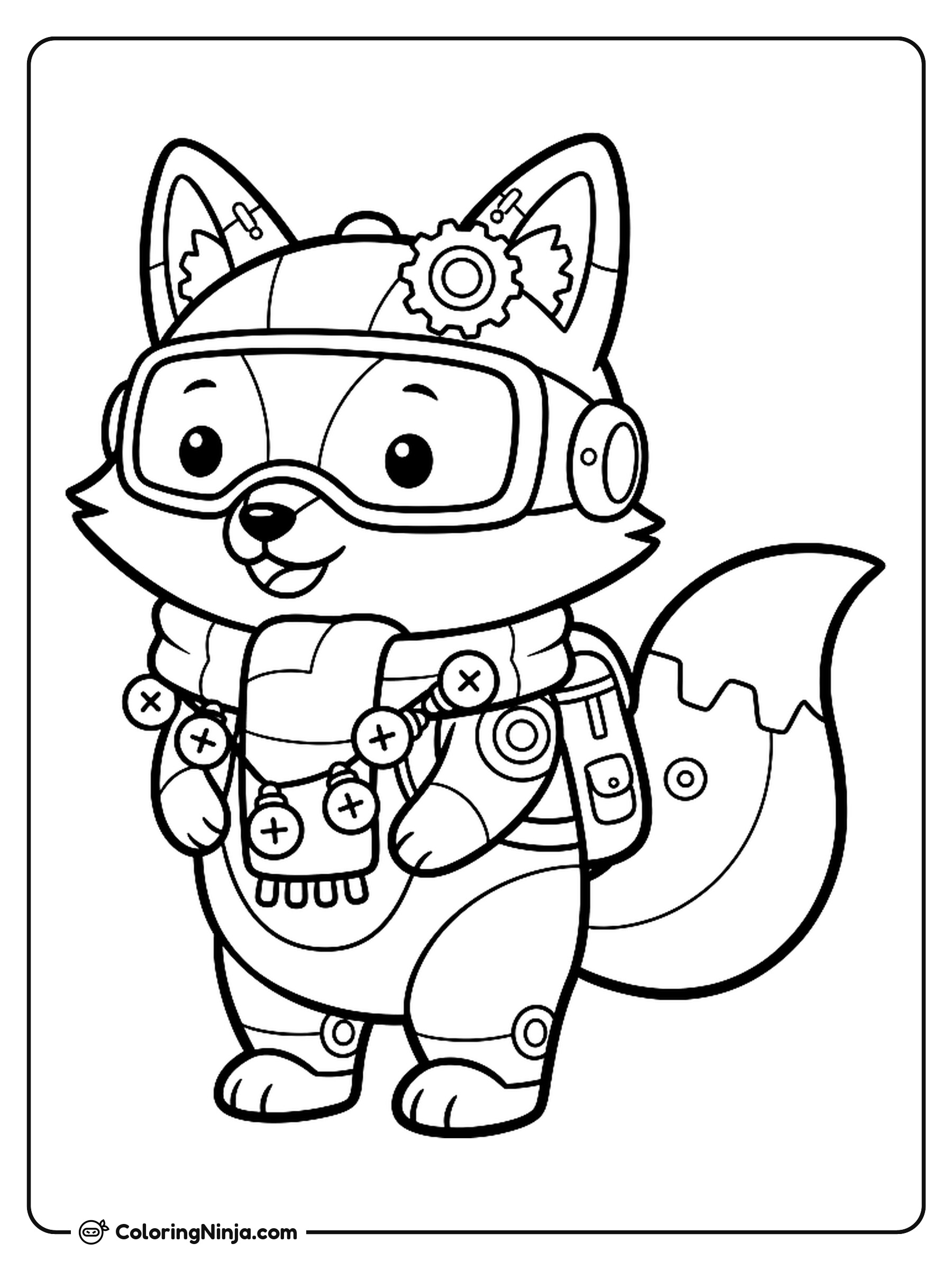 Cute Kawaii Explorer Robot Fox Coloring Page