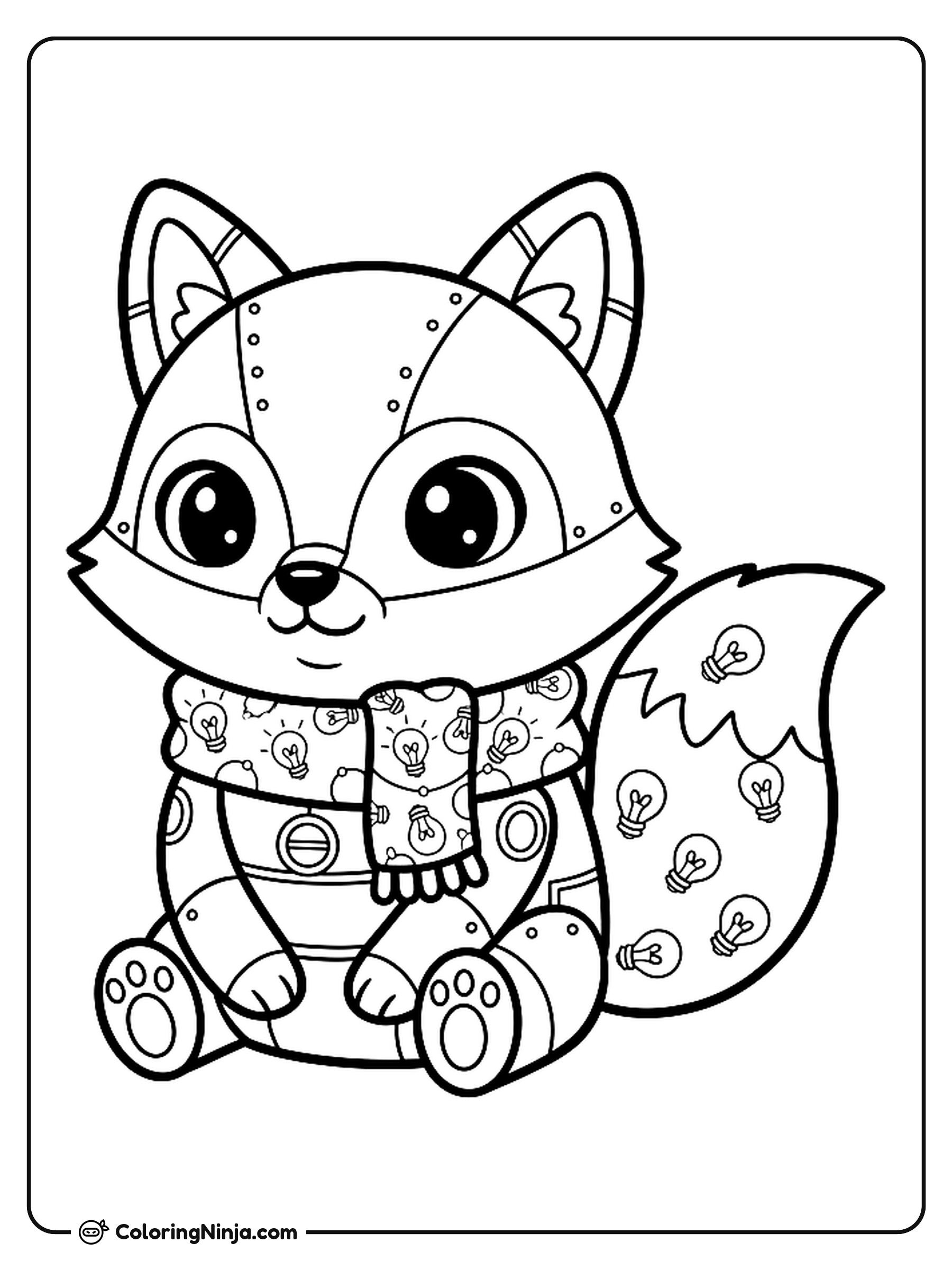 Cute Kawaii Explorer Robot Fox Coloring Page