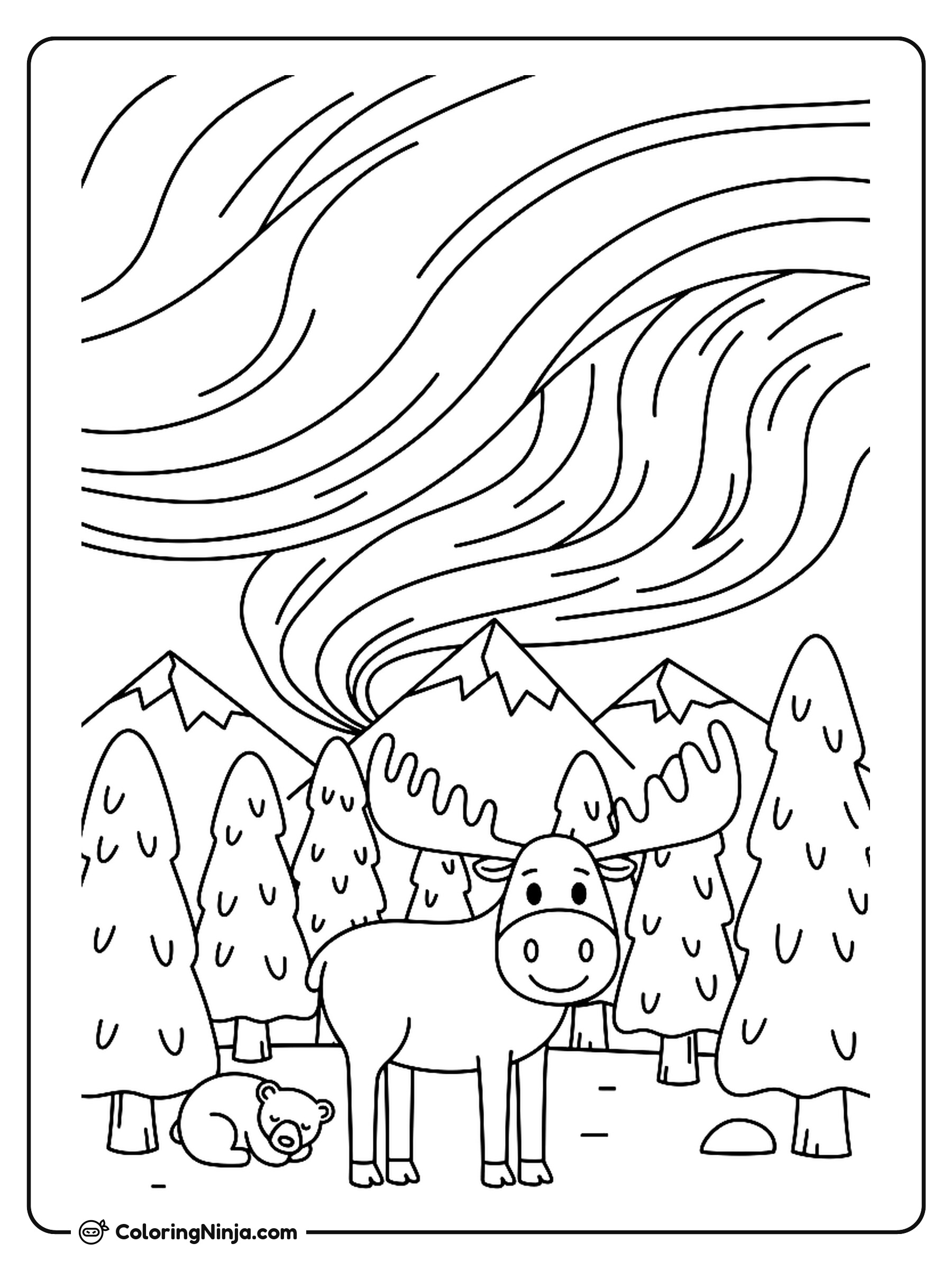Canadian Northern Lights Coloring Page