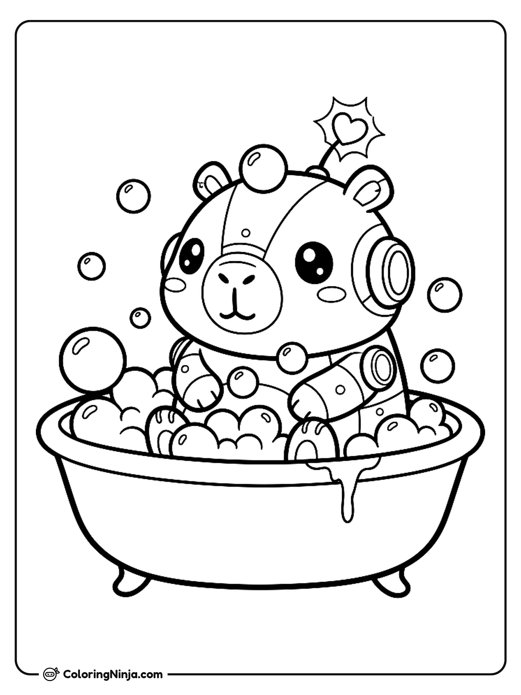 Capibara Robot Kawaii en el Baño: dibujo para colorear