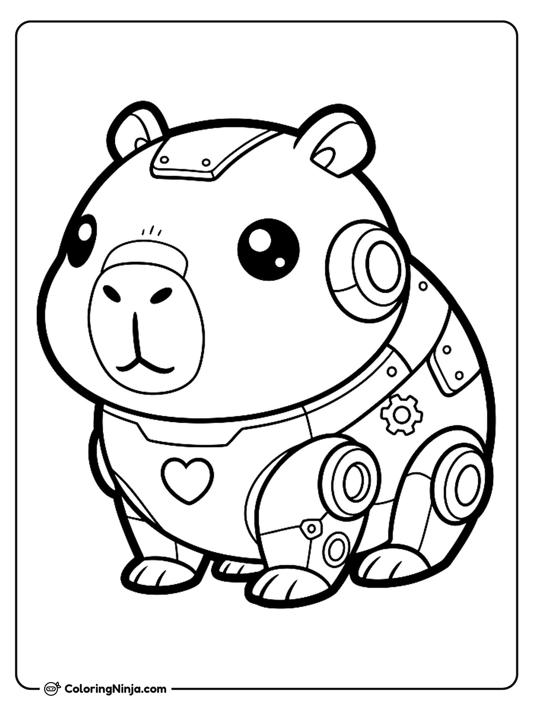 Cute Kawaii Robot Capybara Coloring Page - Coloring Ninja