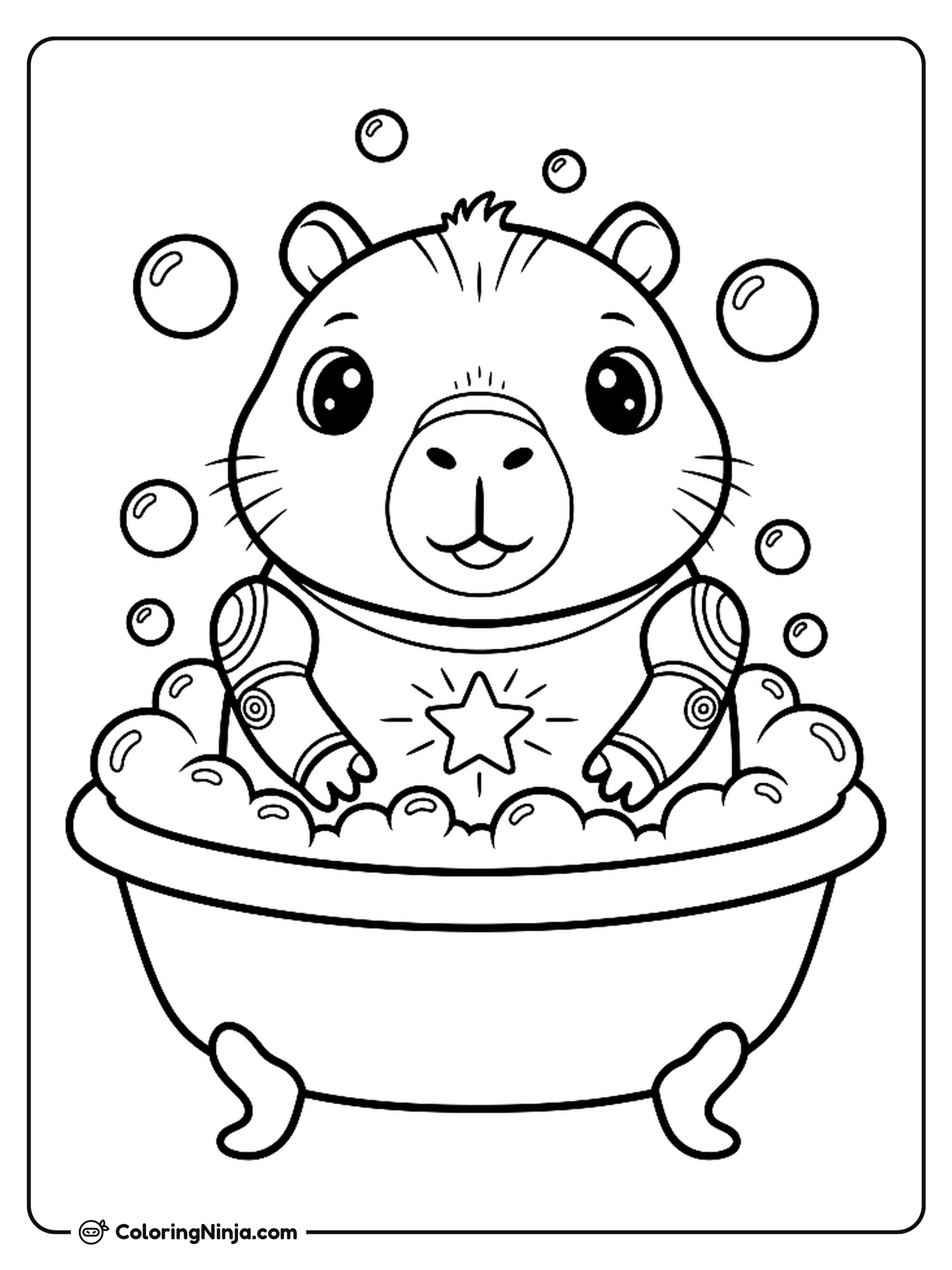 Capibara Robot Kawaii en el Baño: dibujo para colorear