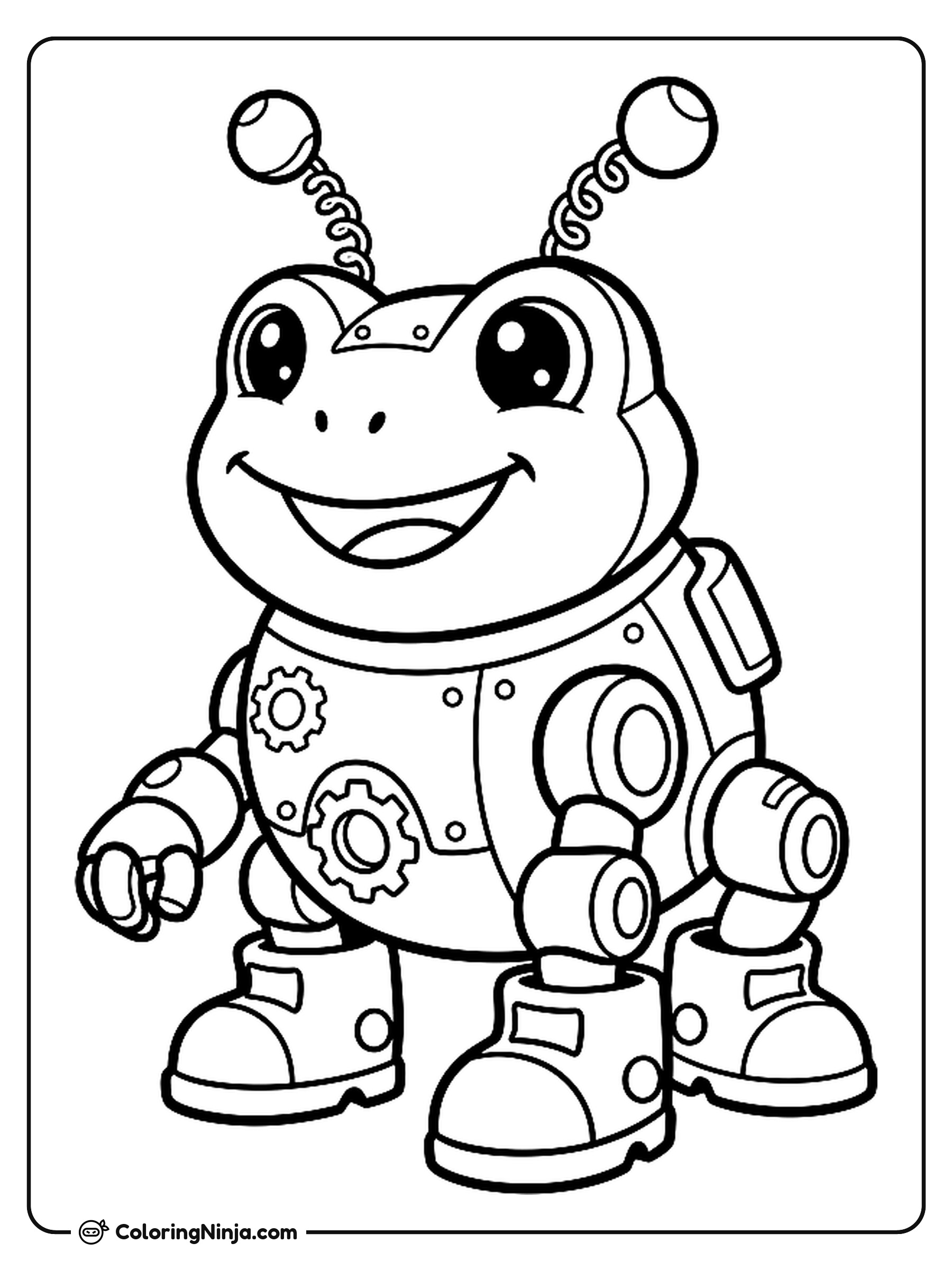 Cute Kawaii Robot Frog Coloring Page