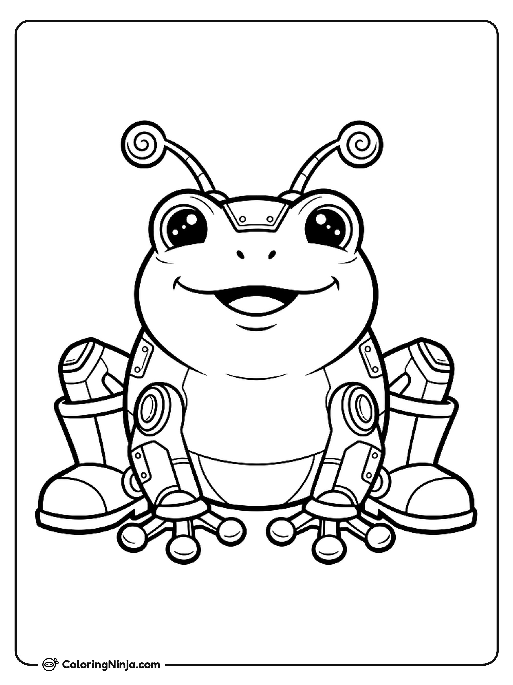 Cute Kawaii Robot Frog Coloring Page - Coloring Ninja