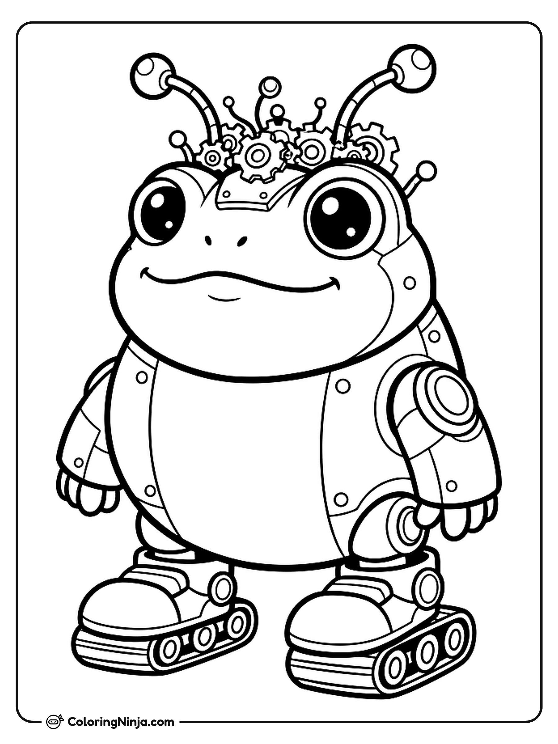 Adorable Kawaii Robot Frog Coloring Page