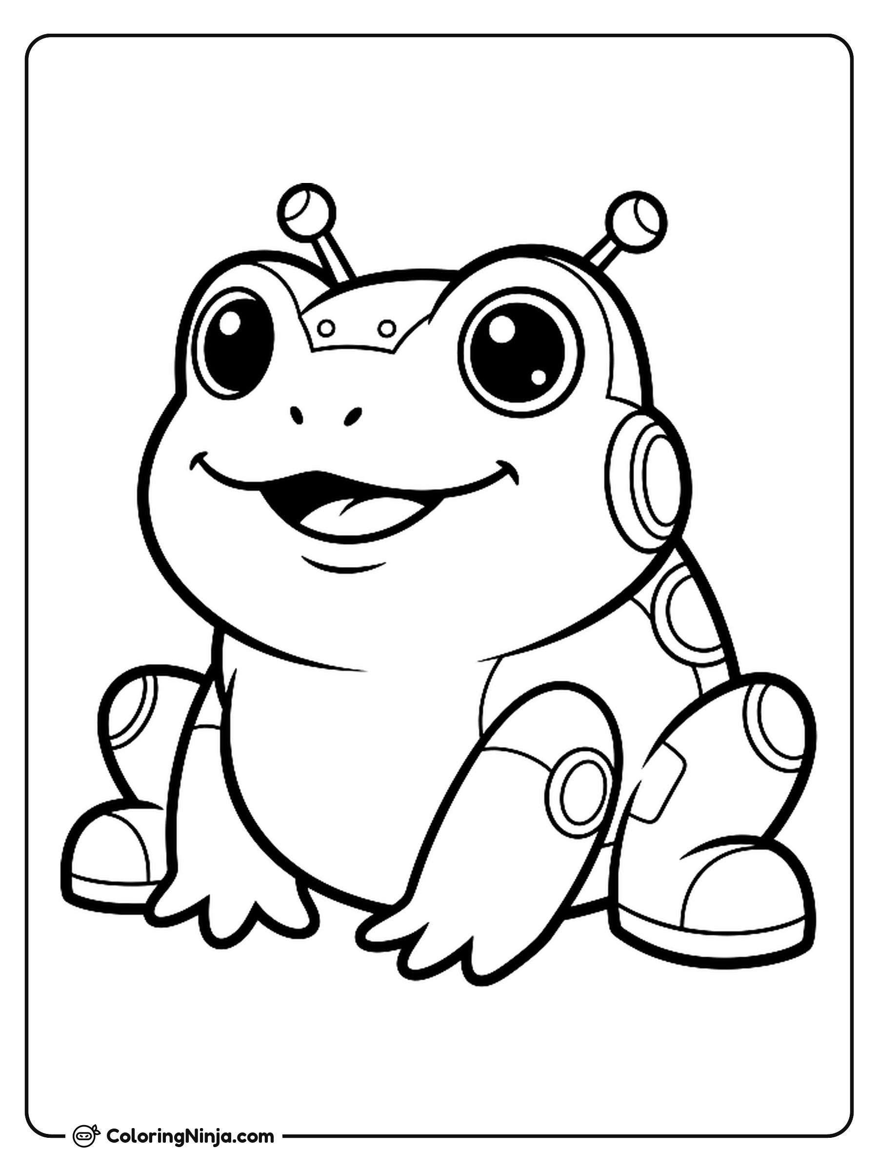 Cute Kawaii Frog Robot Coloring Page