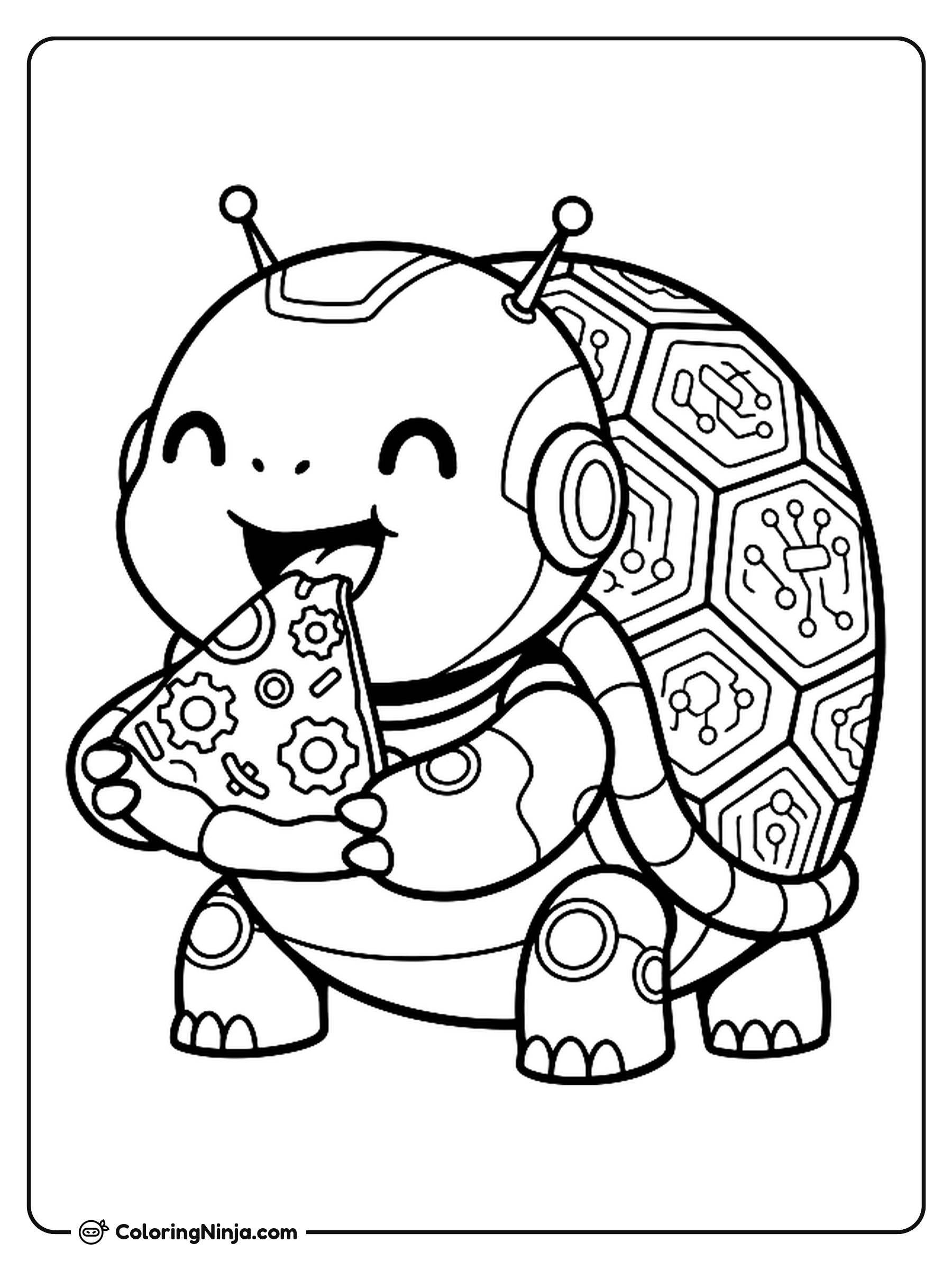 Cute Kawaii Robot Turtle Coloring Page
