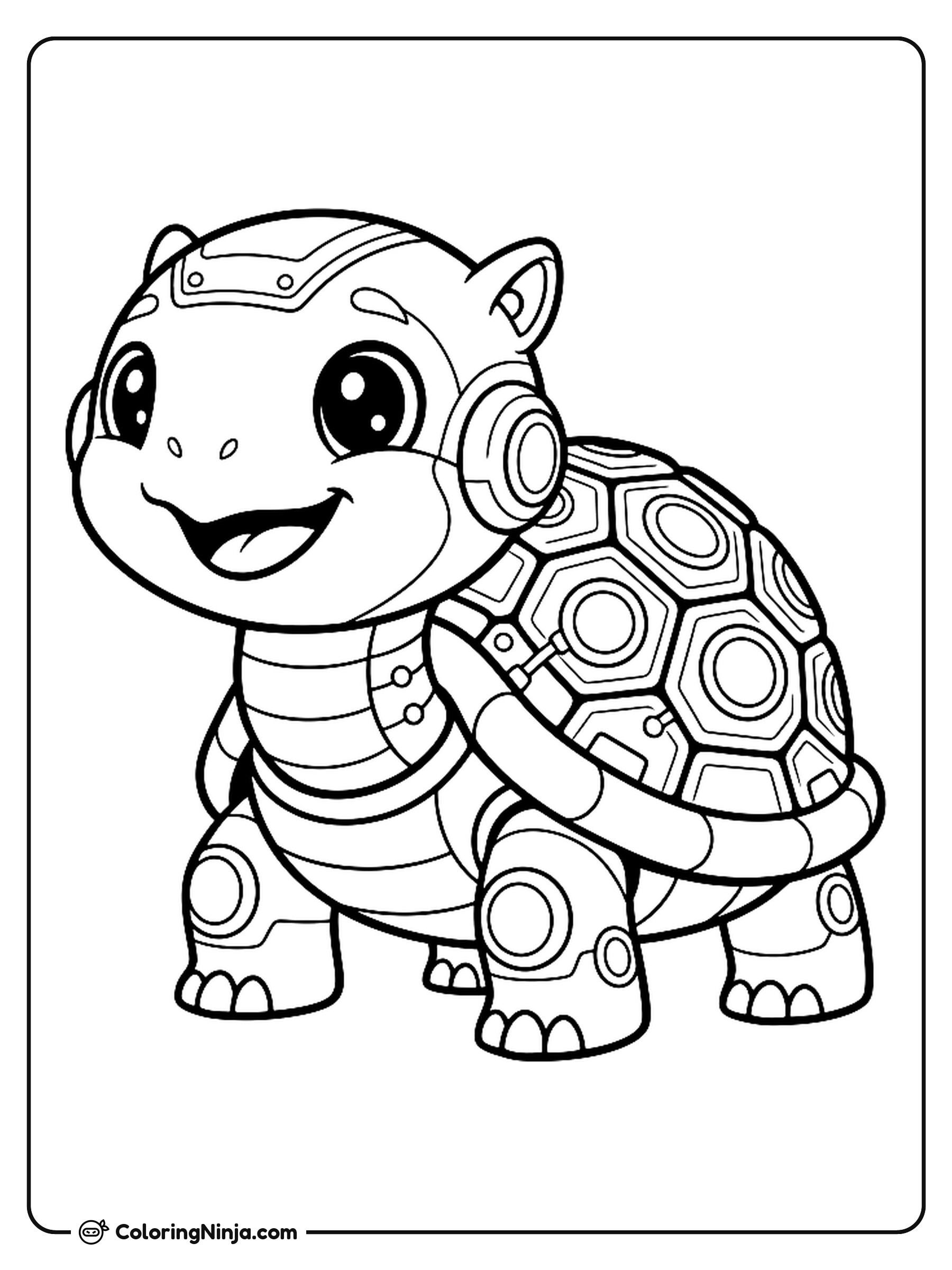 Cute Kawaii Robot Turtle Coloring Page