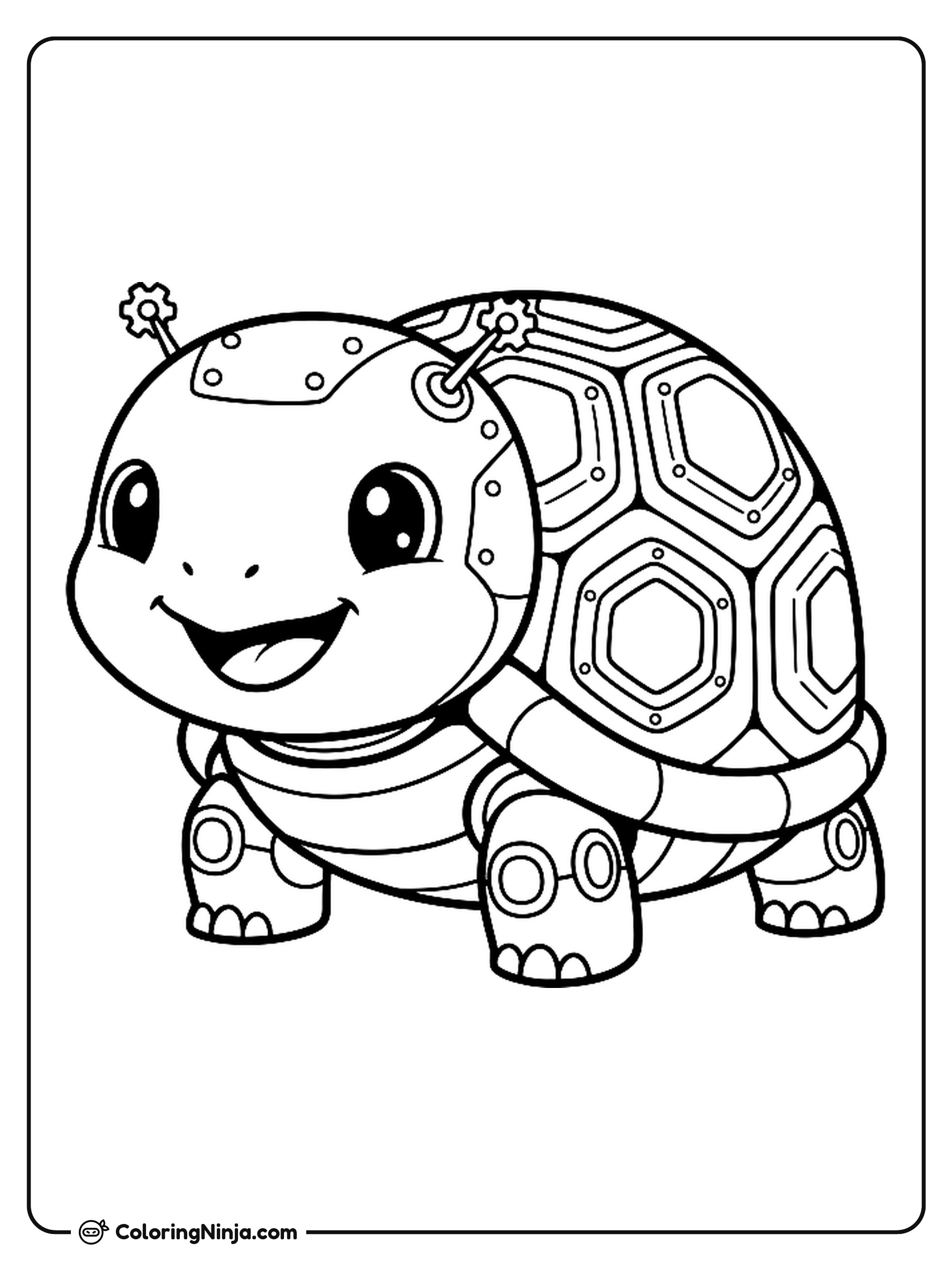 Adorable Kawaii Robot Turtle Coloring Page
