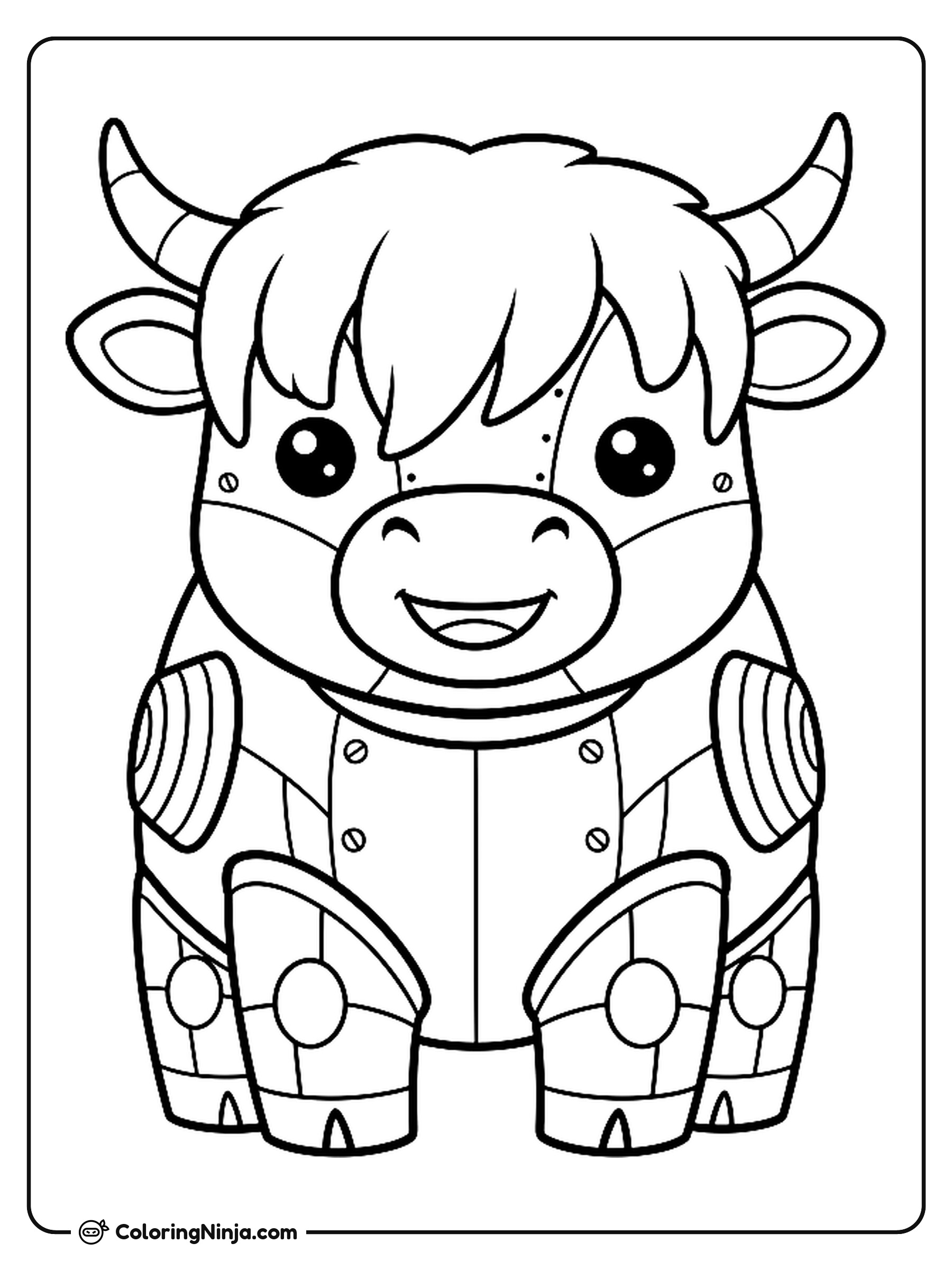 Kawaii Highlands Cow Robot Coloring Page