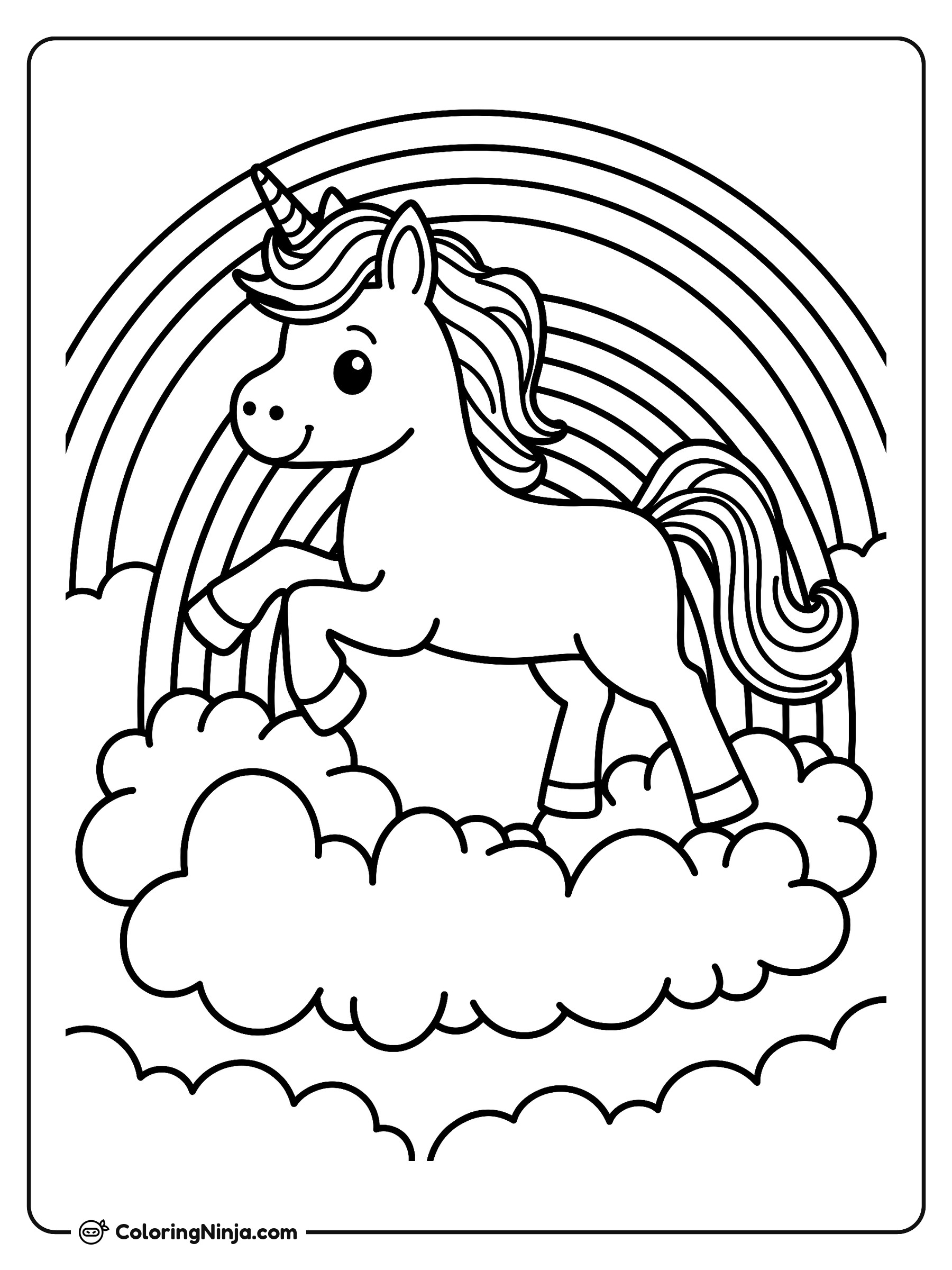 Unicornio saltando sobre las nubes: dibujo para colorear