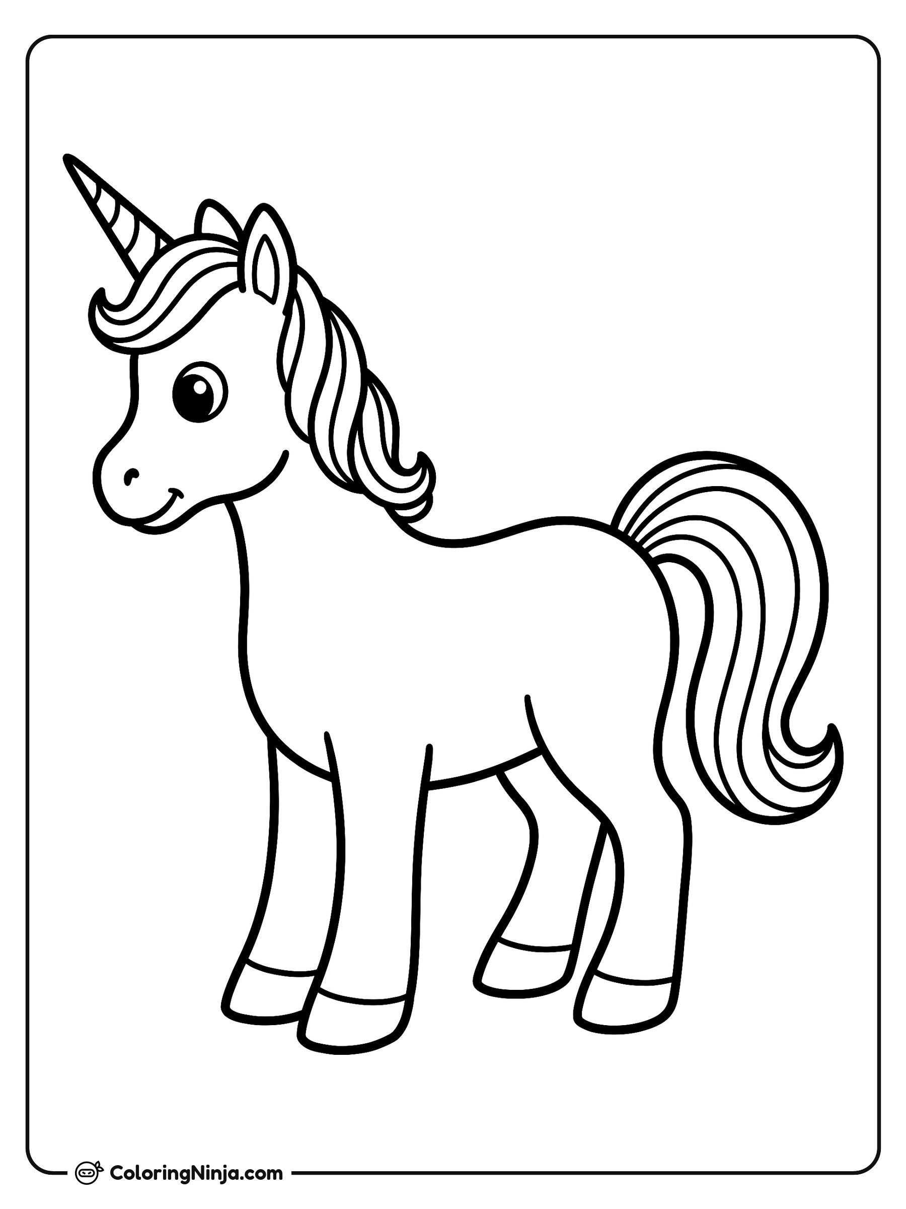 Unicornio simpático de cuerpo completo: dibujo para colorear