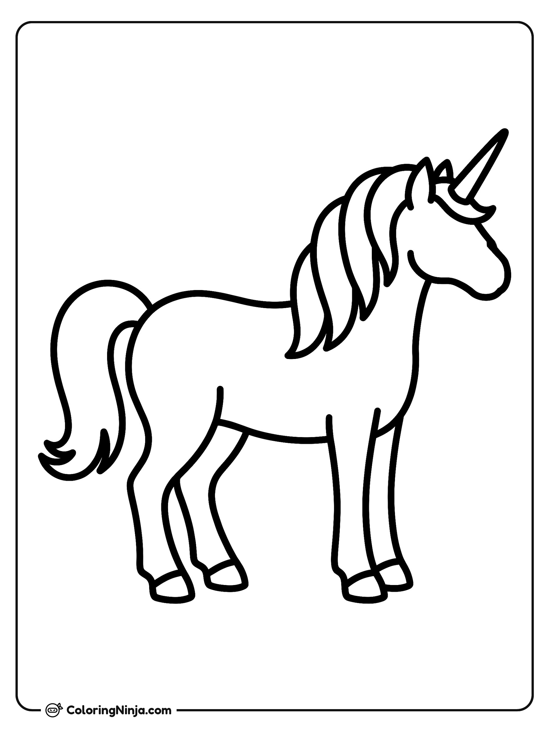 Unicornio de cuerpo entero de pie: dibujo para colorear