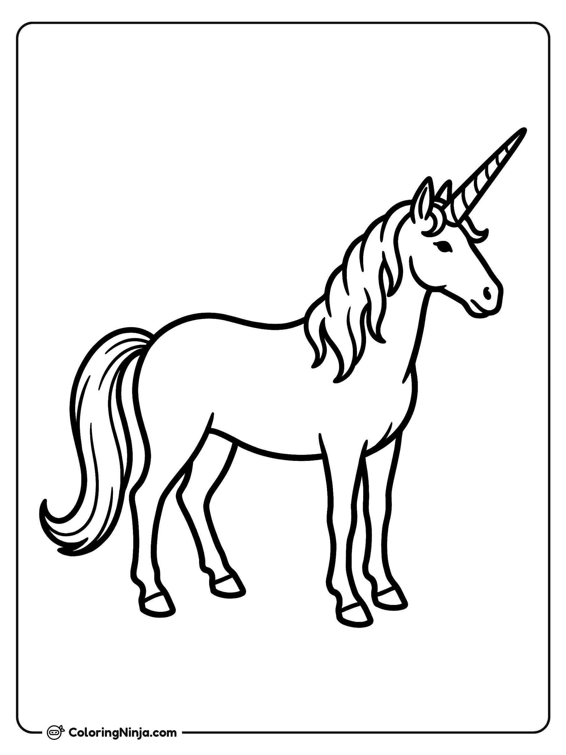 Un unicornio elegante de perfil: dibujo para colorear