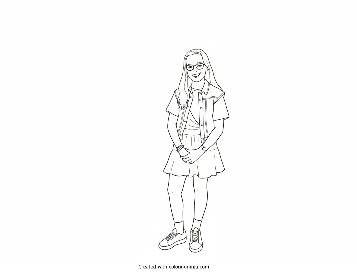 Coloring page of Upside-Down Girl in a Dress and Vest