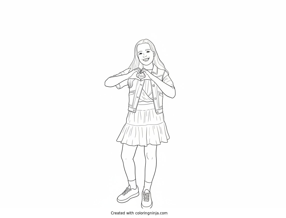 Coloring page of Upside-Down Girl Making Heart with Hands