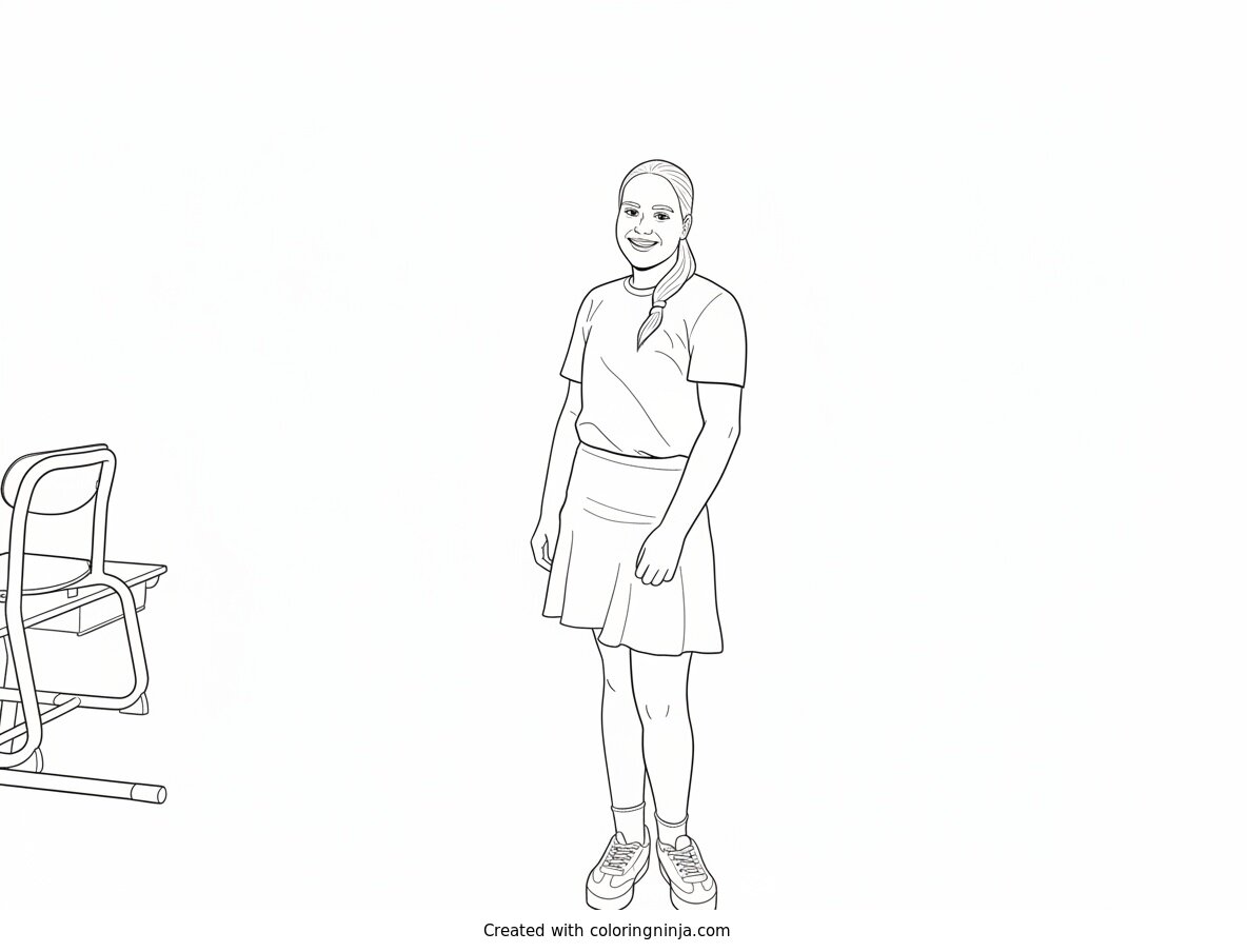 Coloring page of Upside-Down Girl in a Schoolroom