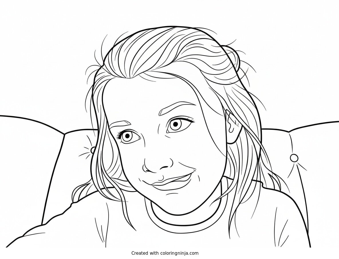 Coloring page of Upside-down Girl with Wide Eyes