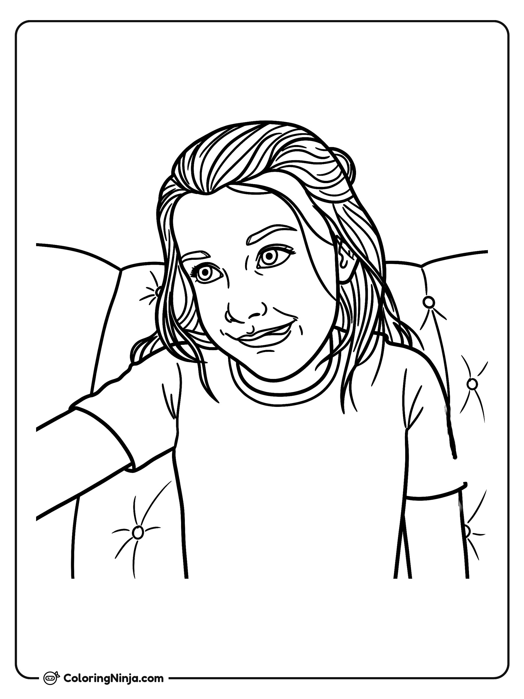 Niña reclinada en el sofá: dibujo para colorear