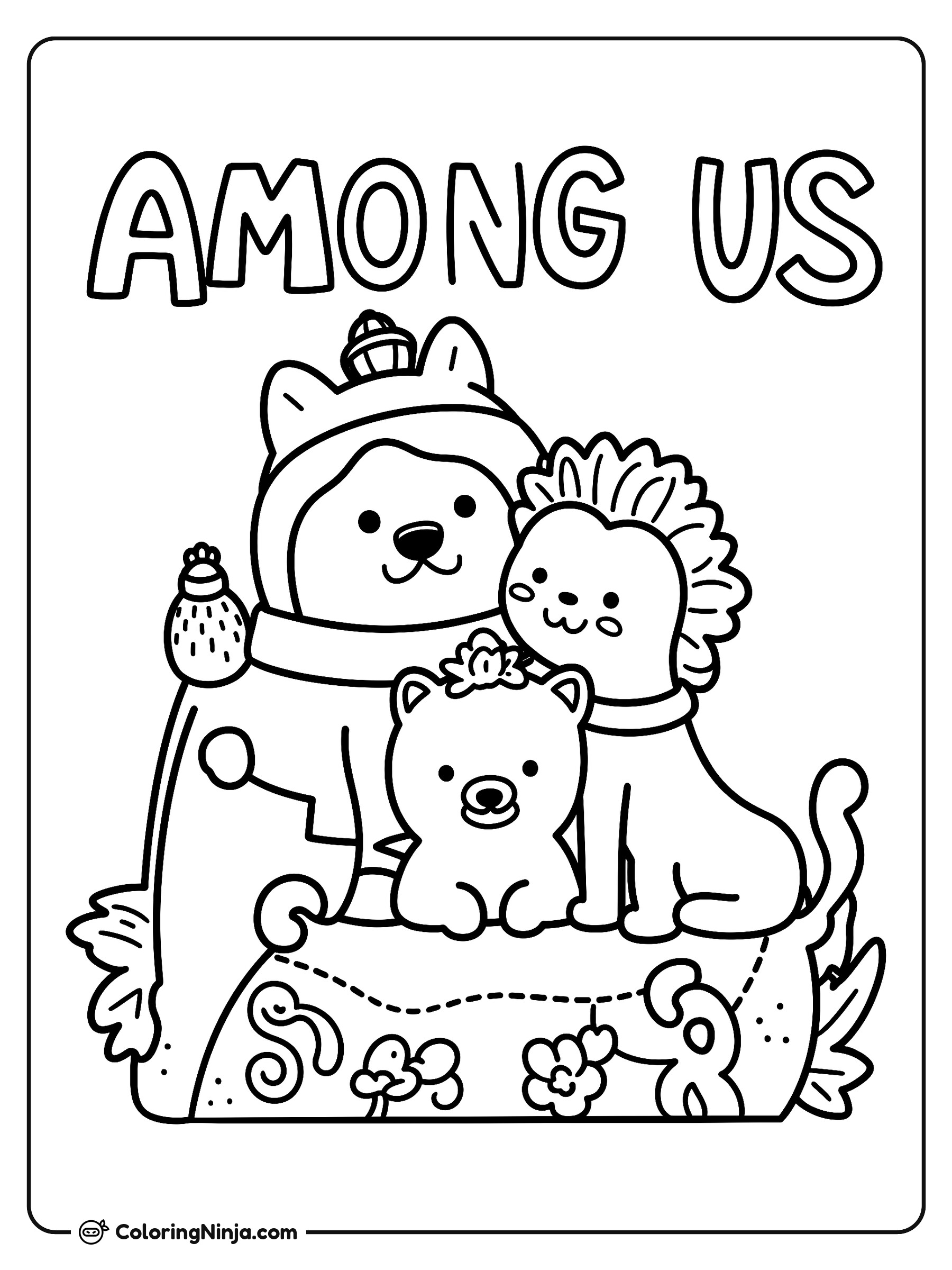Tiernos animales de Among Us: dibujo para colorear