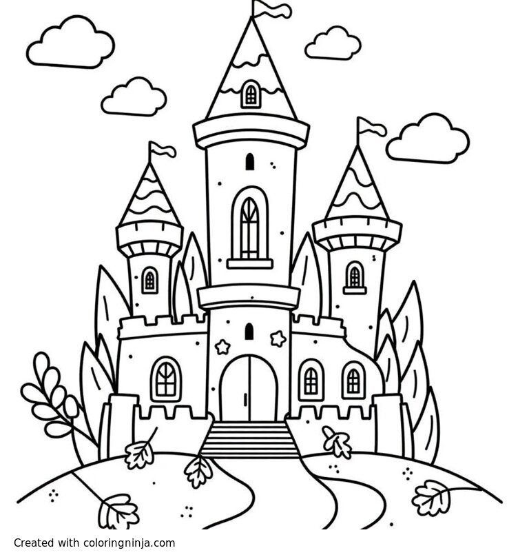 A coloring page of A vampire castle 