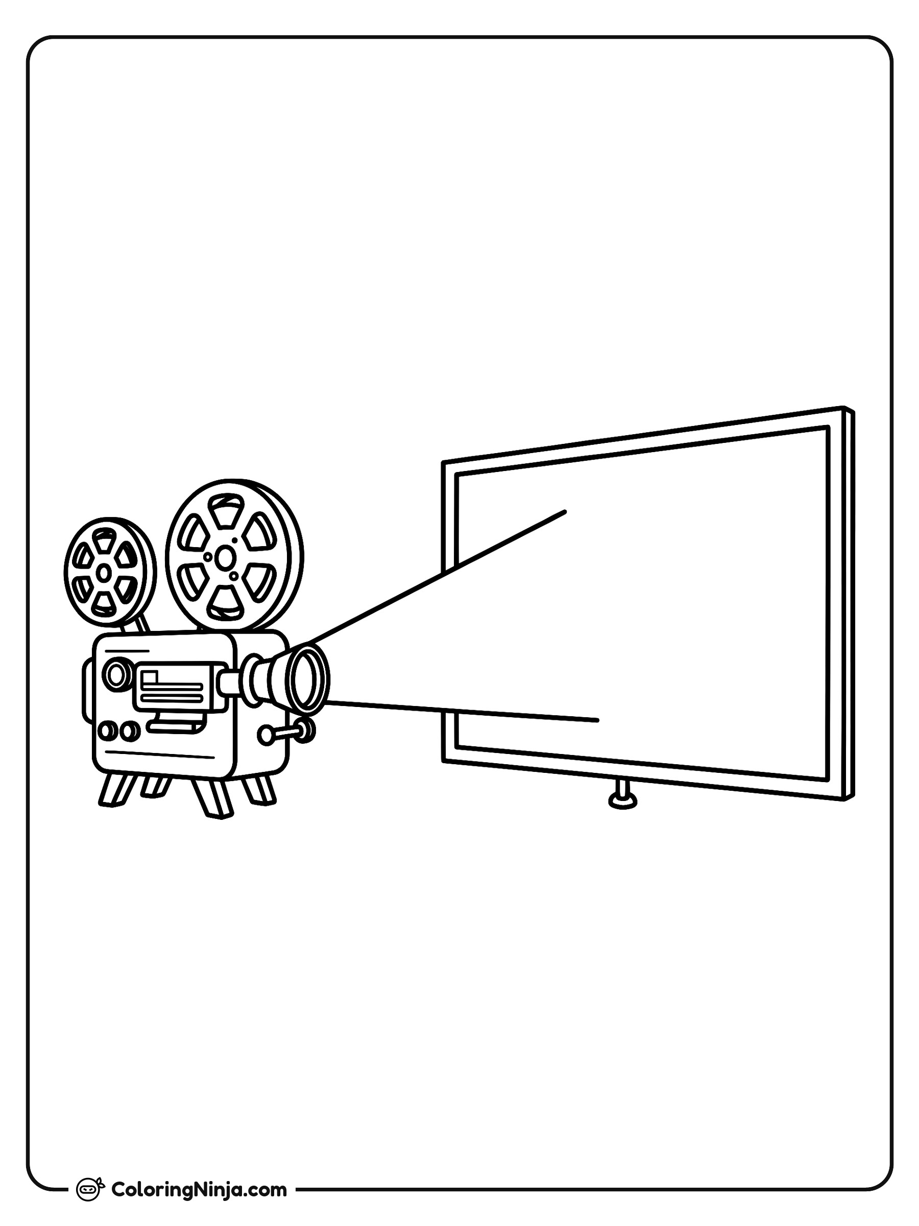 Proyector de cine clásico y pantalla: dibujo para colorear