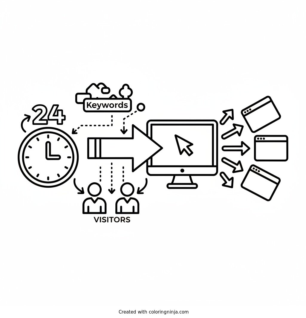 Coloring page of We help businesses get seen online fast - usually within 24 hours. You choose the keywords, and we drive the right visitors straight to your site.
Can I show you how it works?