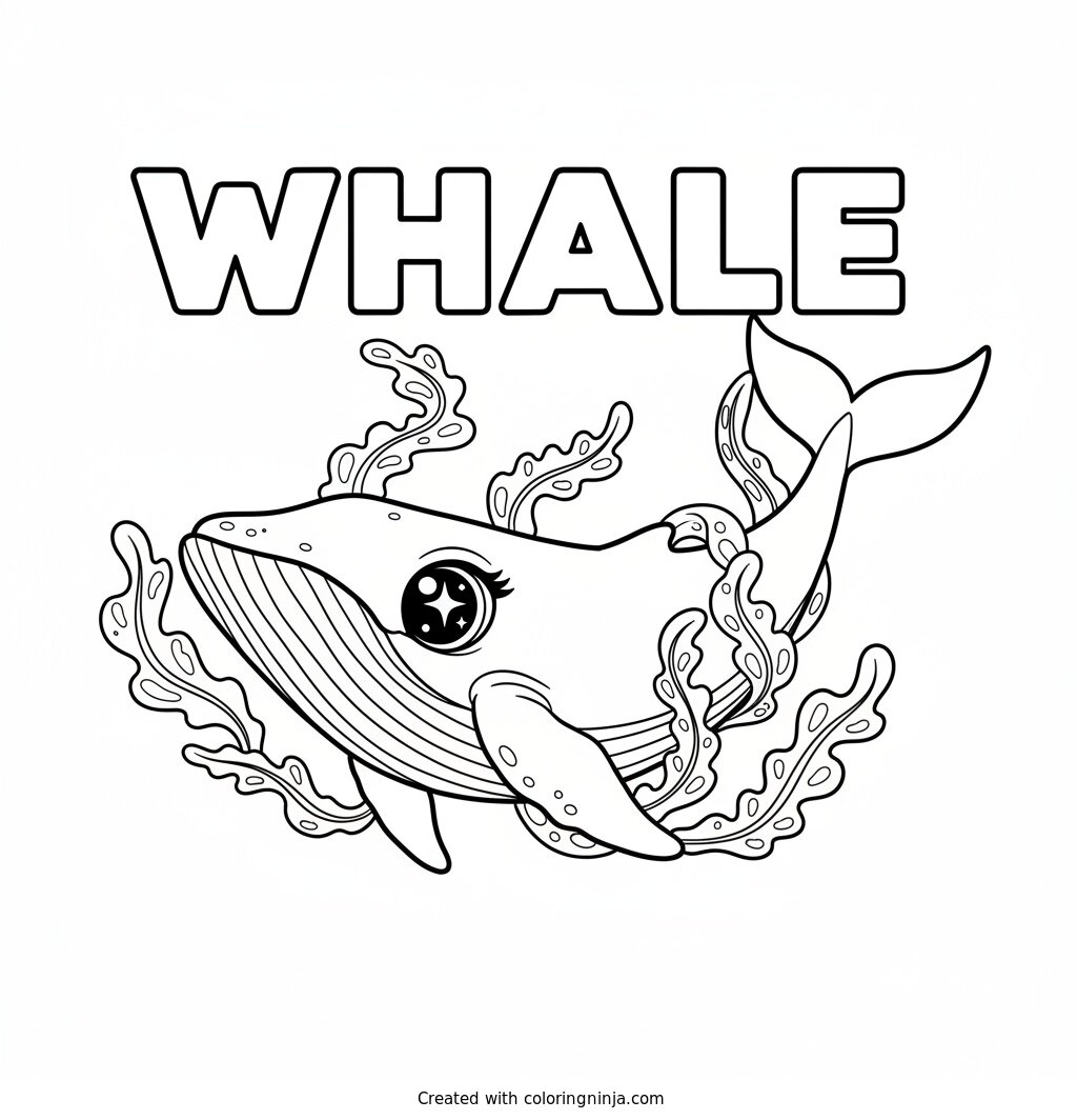 A Whale with Big Sparkly Eyes Coloring Page