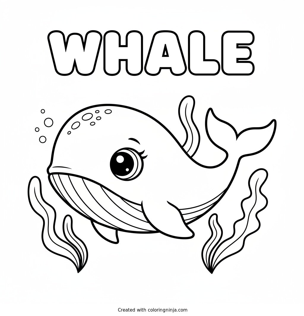A Whale with Sparkly Eyes Coloring Page