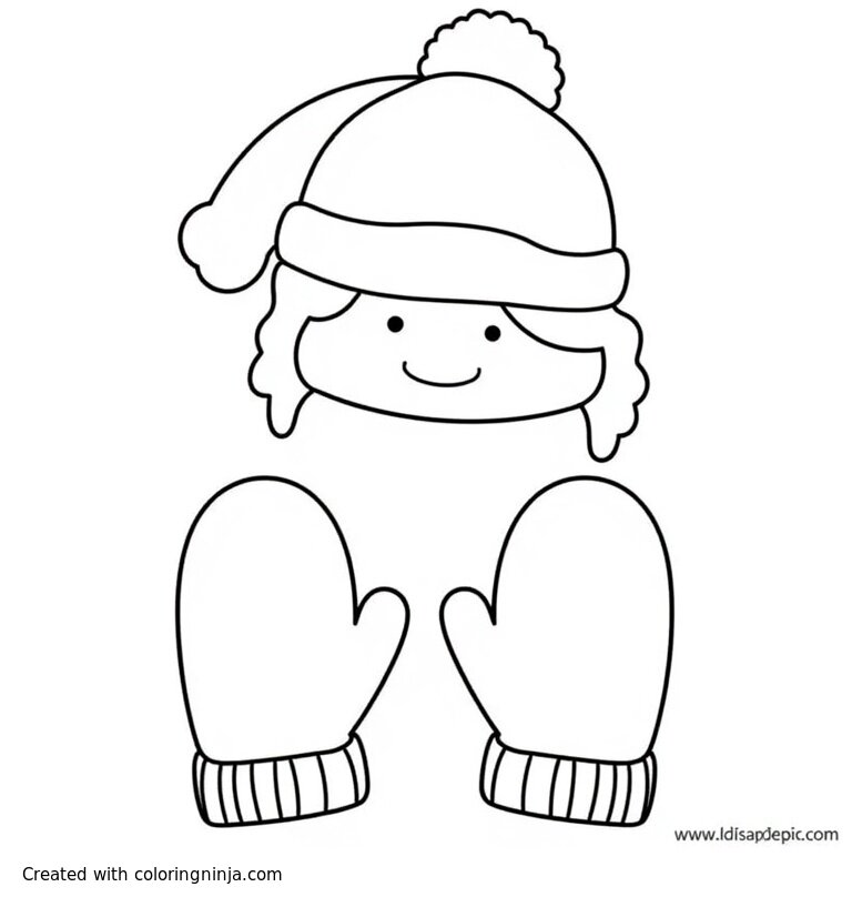 A coloring page of Winter Hat And Mittens Template