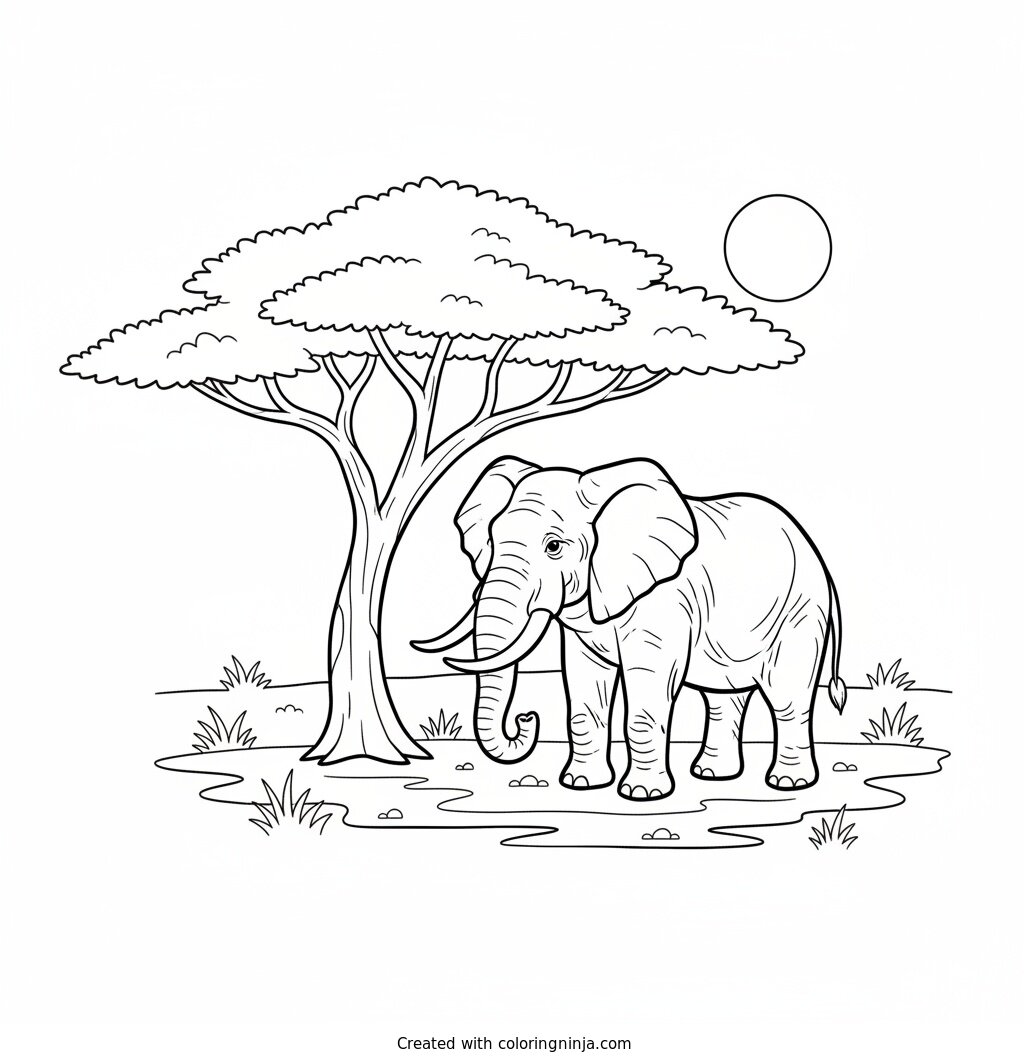 Gentle Giant On Savanna Coloring Page